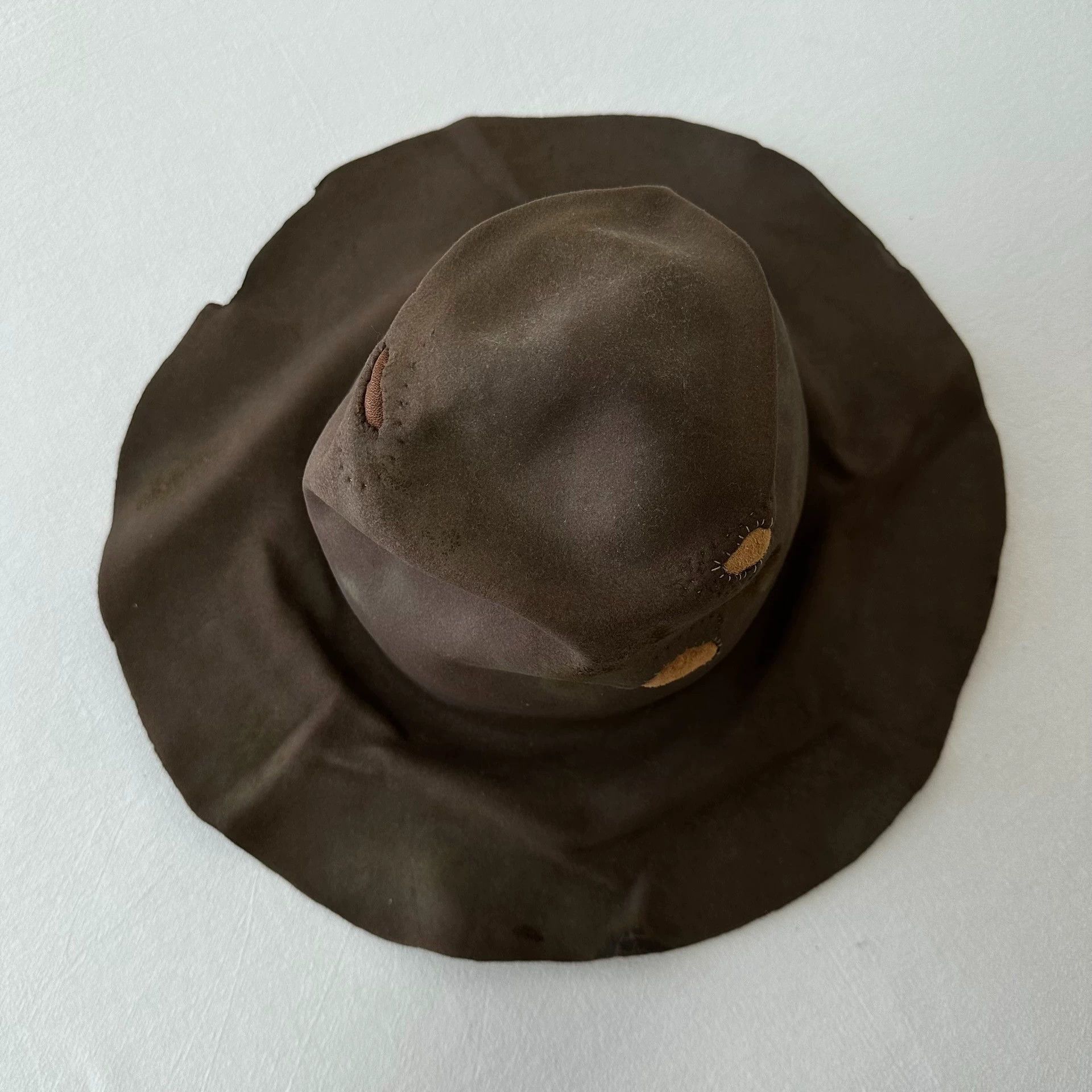 Horisaki Brown Wide-Brim Hat with Decorative Patches Size ONE SIZE - 8 Thumbnail