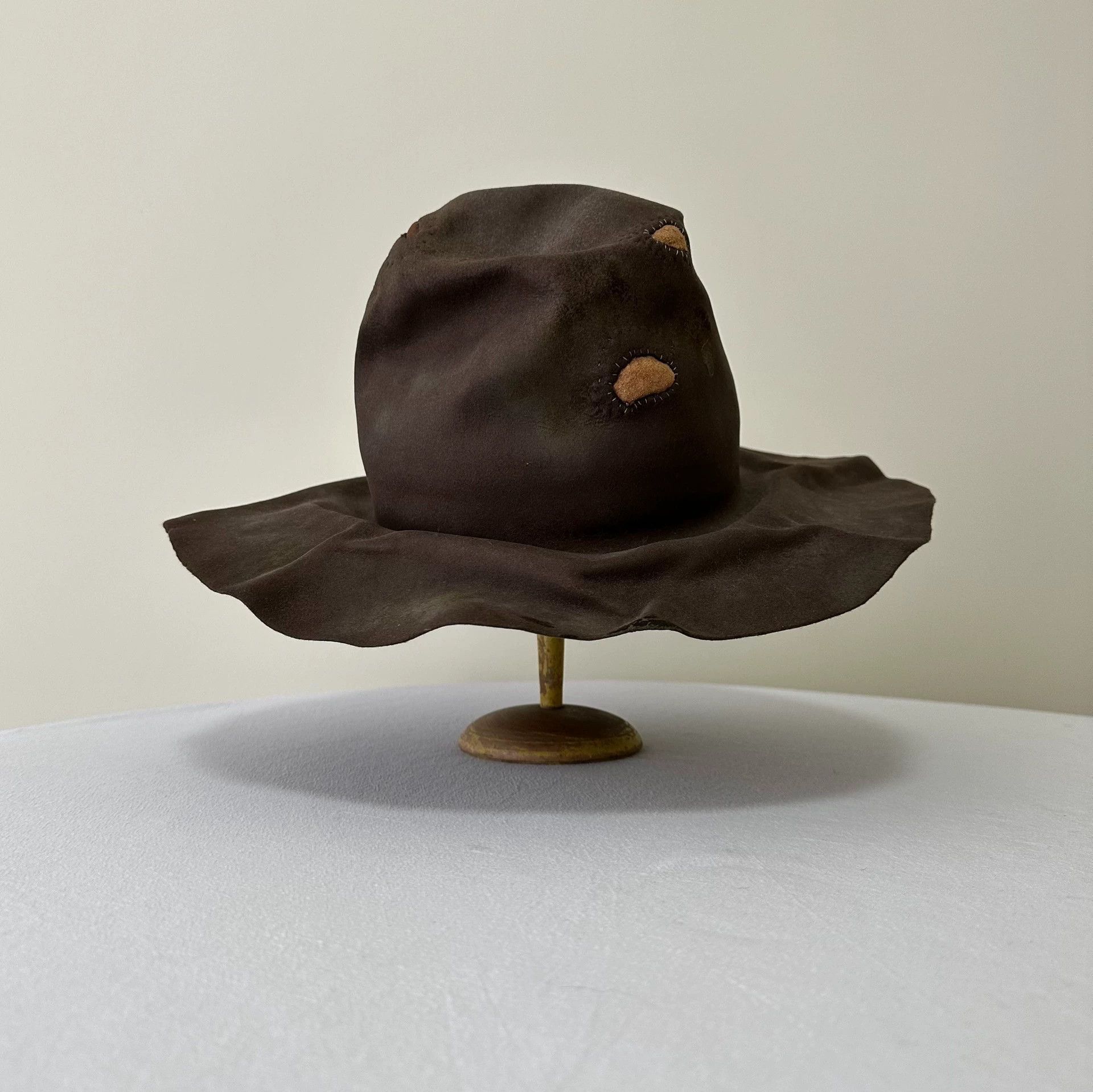 Horisaki Brown Wide-Brim Hat with Decorative Patches Size ONE SIZE - 3 Thumbnail