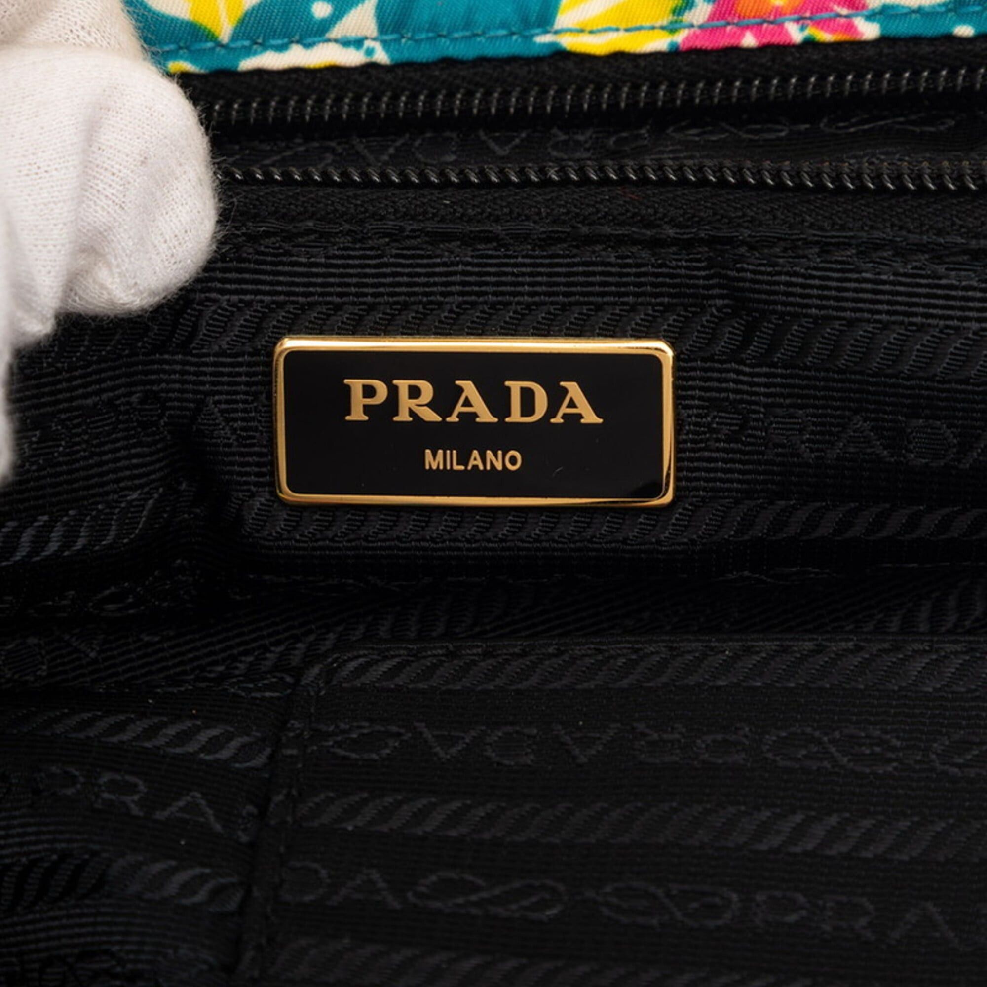 Prada Prada Triangle Logo Plate Floral Tote Bag Shoulder 2WAY B2600F Blue Pink Multicolor Nylon Leather Women's PRADA Size ONE SIZE - 5 Thumbnail