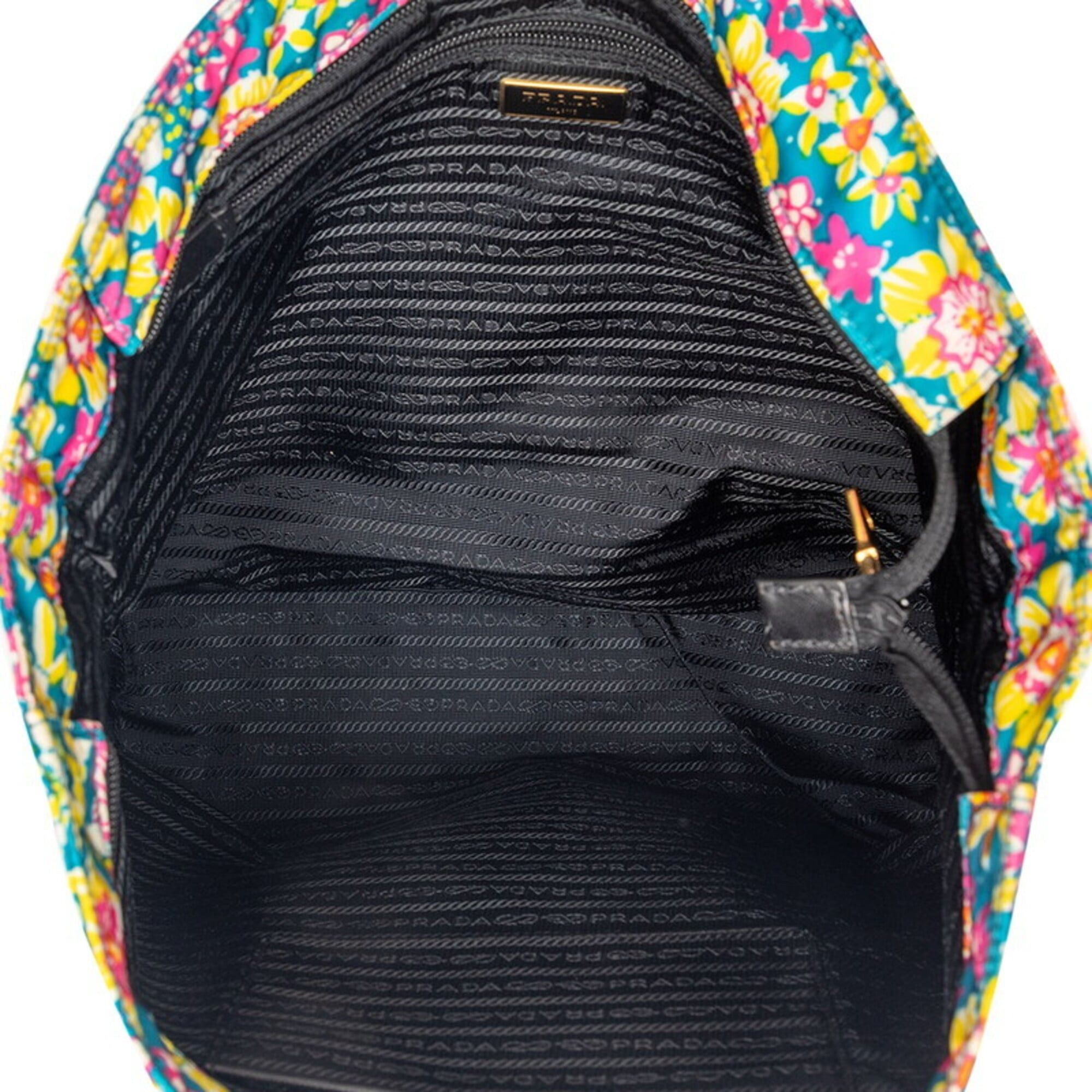 Prada Prada Triangle Logo Plate Floral Tote Bag Shoulder 2WAY B2600F Blue Pink Multicolor Nylon Leather Women's PRADA Size ONE SIZE - 4 Thumbnail