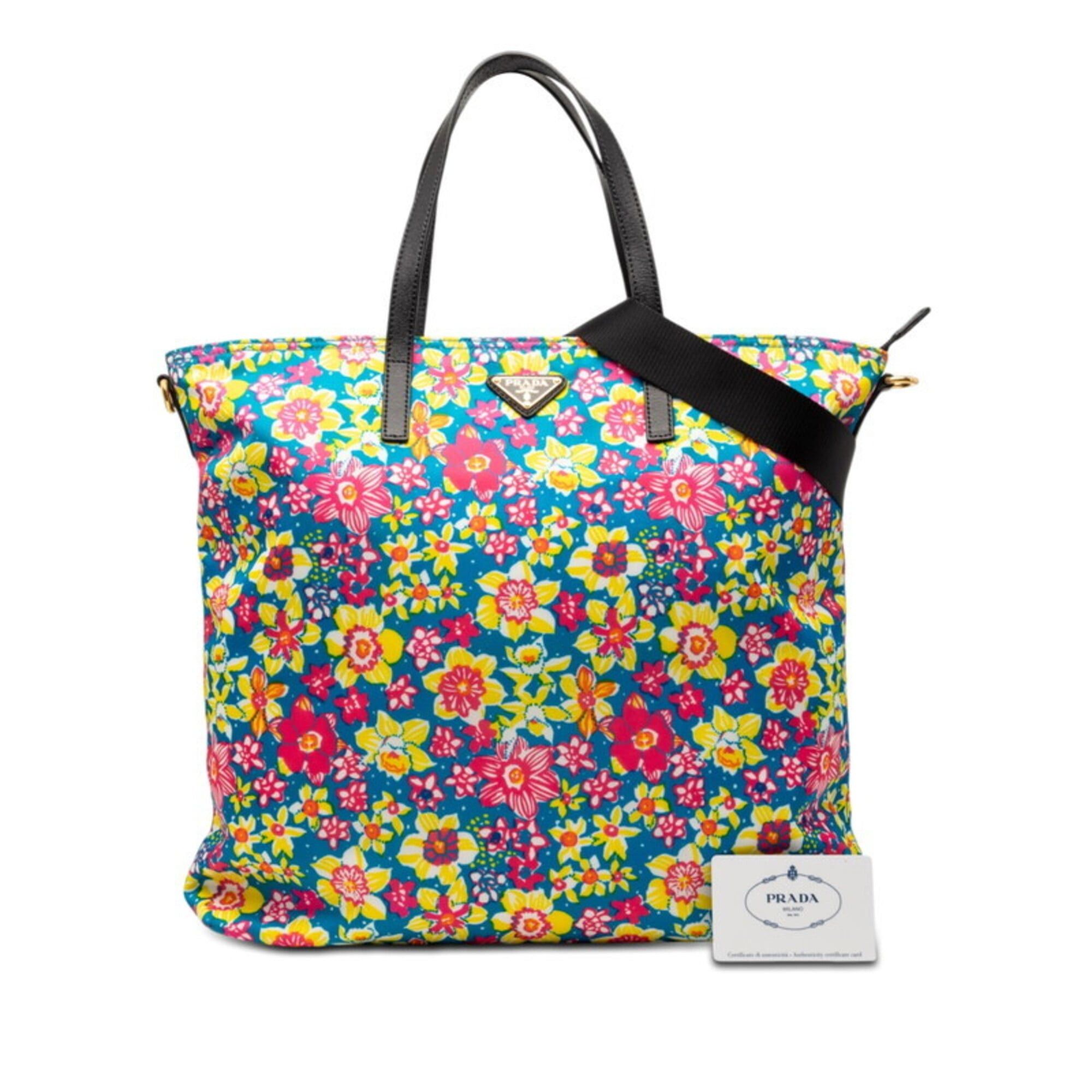 Prada Prada Triangle Logo Plate Floral Tote Bag Shoulder 2WAY B2600F Blue Pink Multicolor Nylon Leather Women's PRADA Size ONE SIZE - 6 Thumbnail