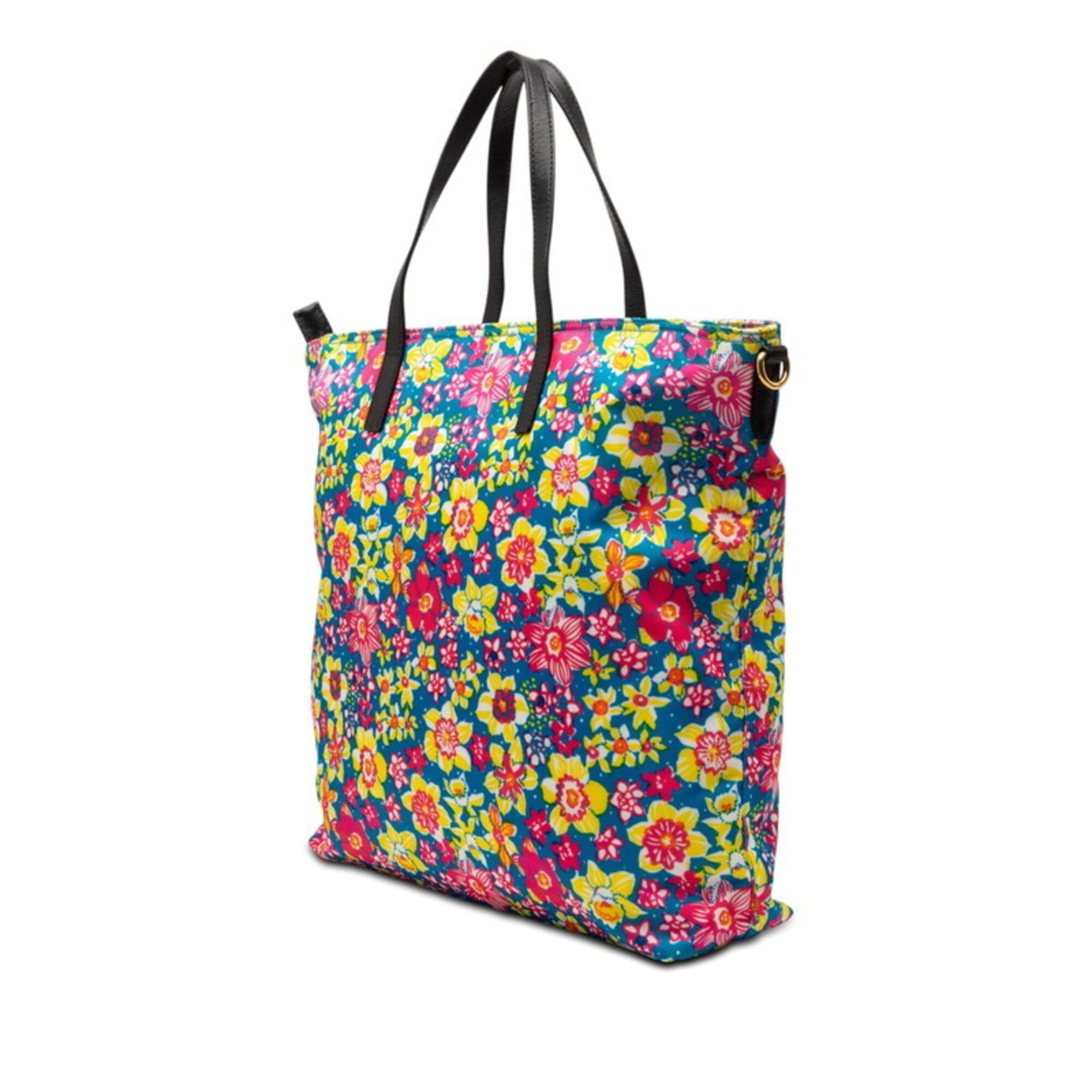 Prada Prada Triangle Logo Plate Floral Tote Bag Shoulder 2WAY B2600F Blue Pink Multicolor Nylon Leather Women's PRADA Size ONE SIZE - 2 Thumbnail