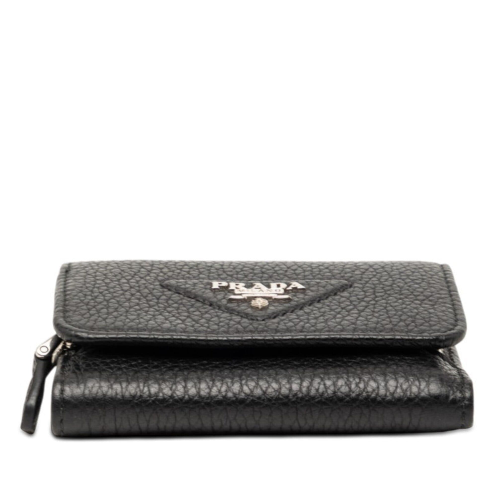 Prada Prada Tri-fold Wallet Mini Black Vitello Daino Leather Women's PRADA Size ONE SIZE - 3 Thumbnail