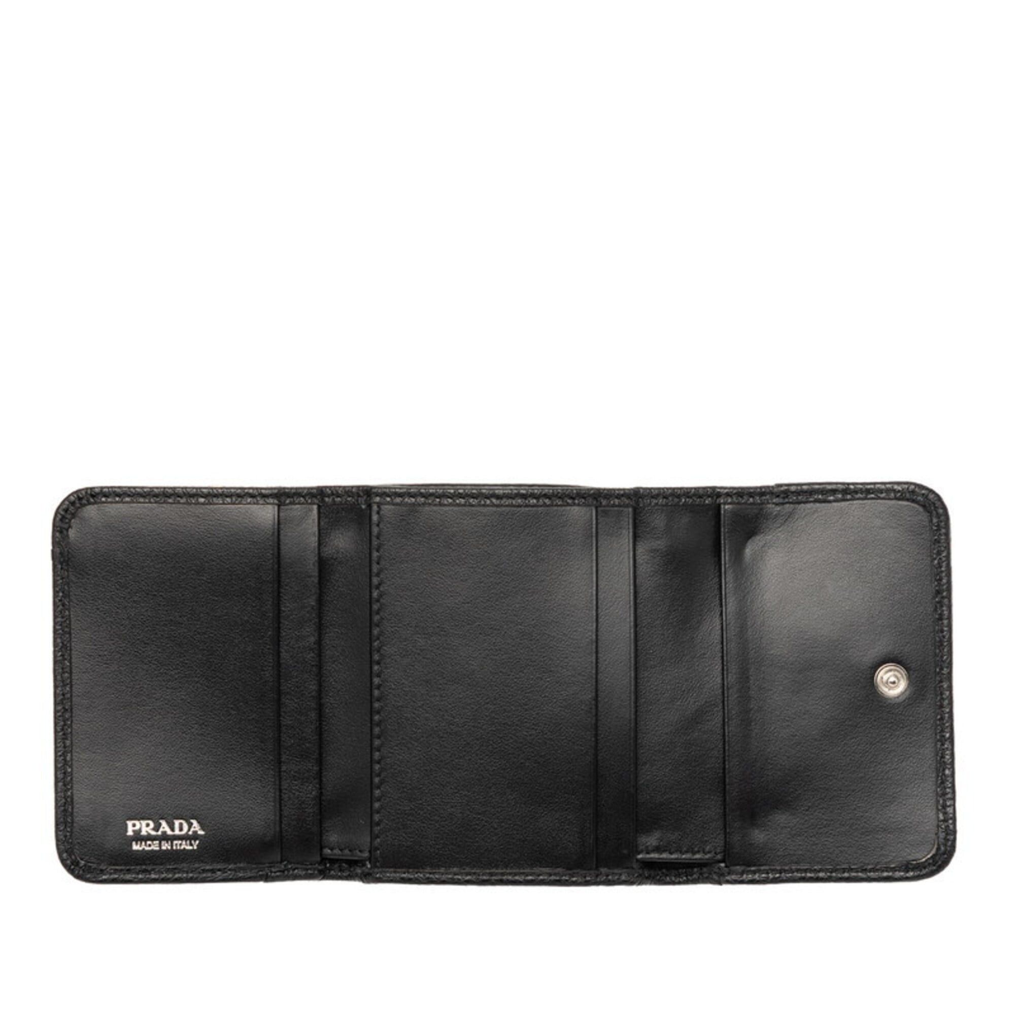 Prada Prada Tri-fold Wallet Mini Black Vitello Daino Leather Women's PRADA Size ONE SIZE - 4 Thumbnail