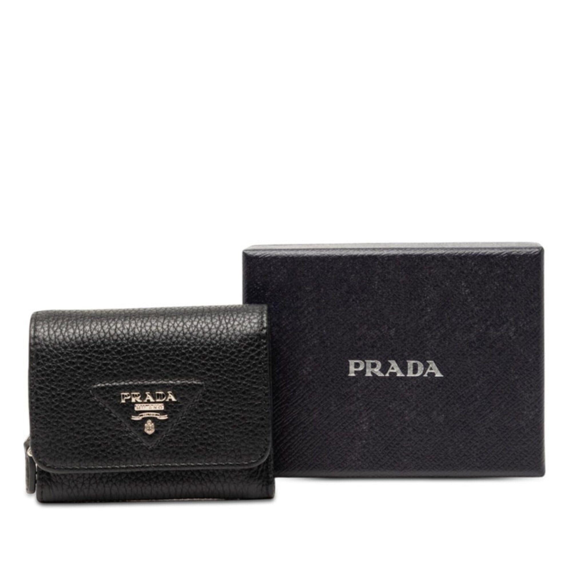 Prada Prada Tri-fold Wallet Mini Black Vitello Daino Leather Women's PRADA Size ONE SIZE - 7 Thumbnail