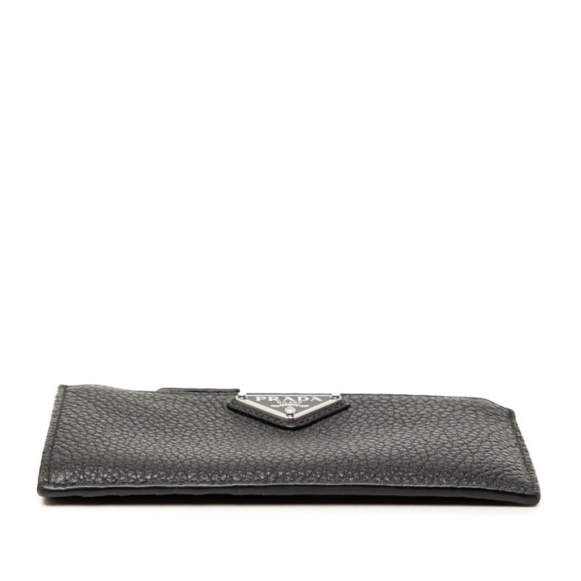 Prada Prada Triangle Logo Plate Business Card Holder/Card Case Wallet/Coin Purse Fragment Black Leather Women's PRADA Size ONE SIZE - 3 Thumbnail