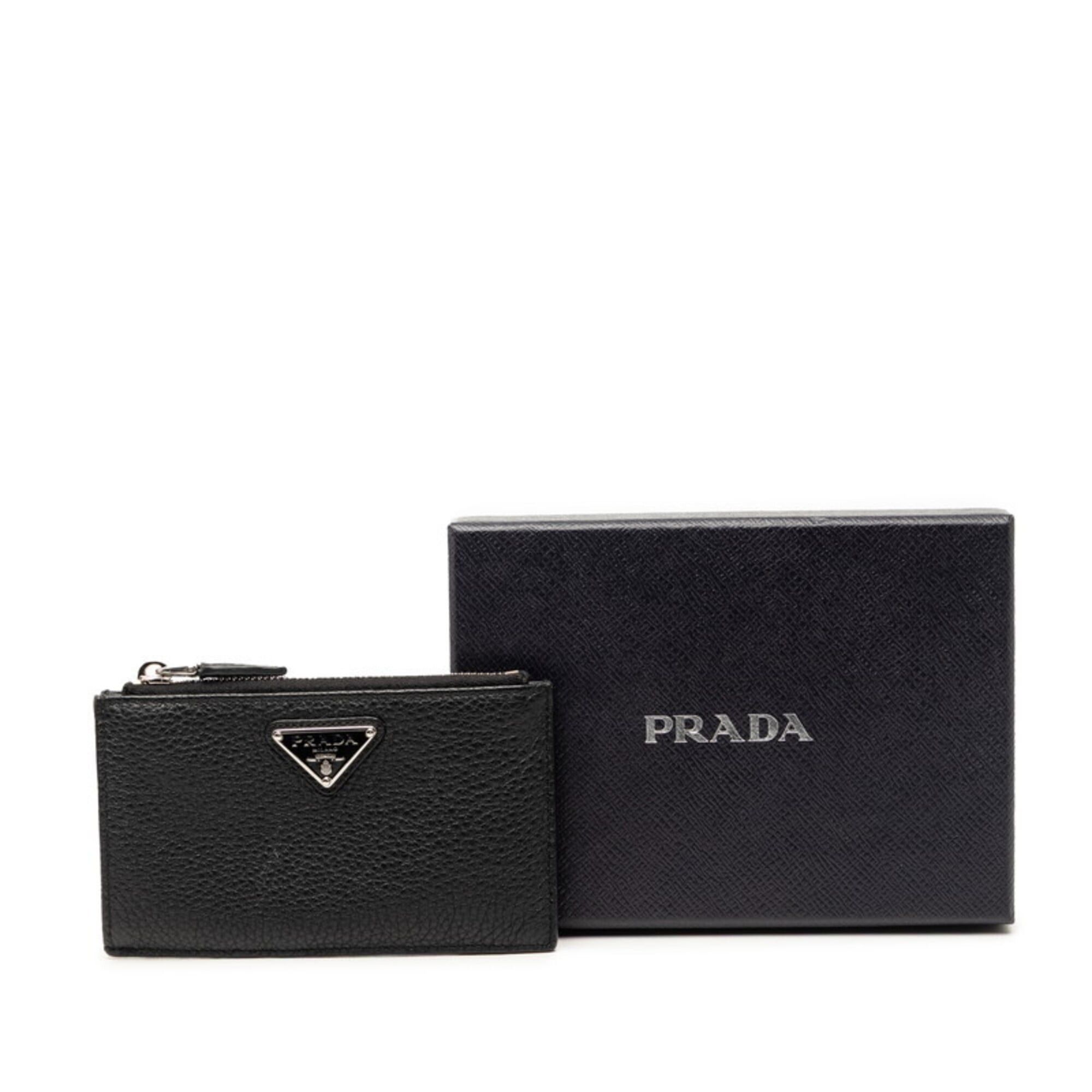 Prada Prada Triangle Logo Plate Business Card Holder/Card Case Wallet/Coin Purse Fragment Black Leather Women's PRADA Size ONE SIZE - 6 Thumbnail