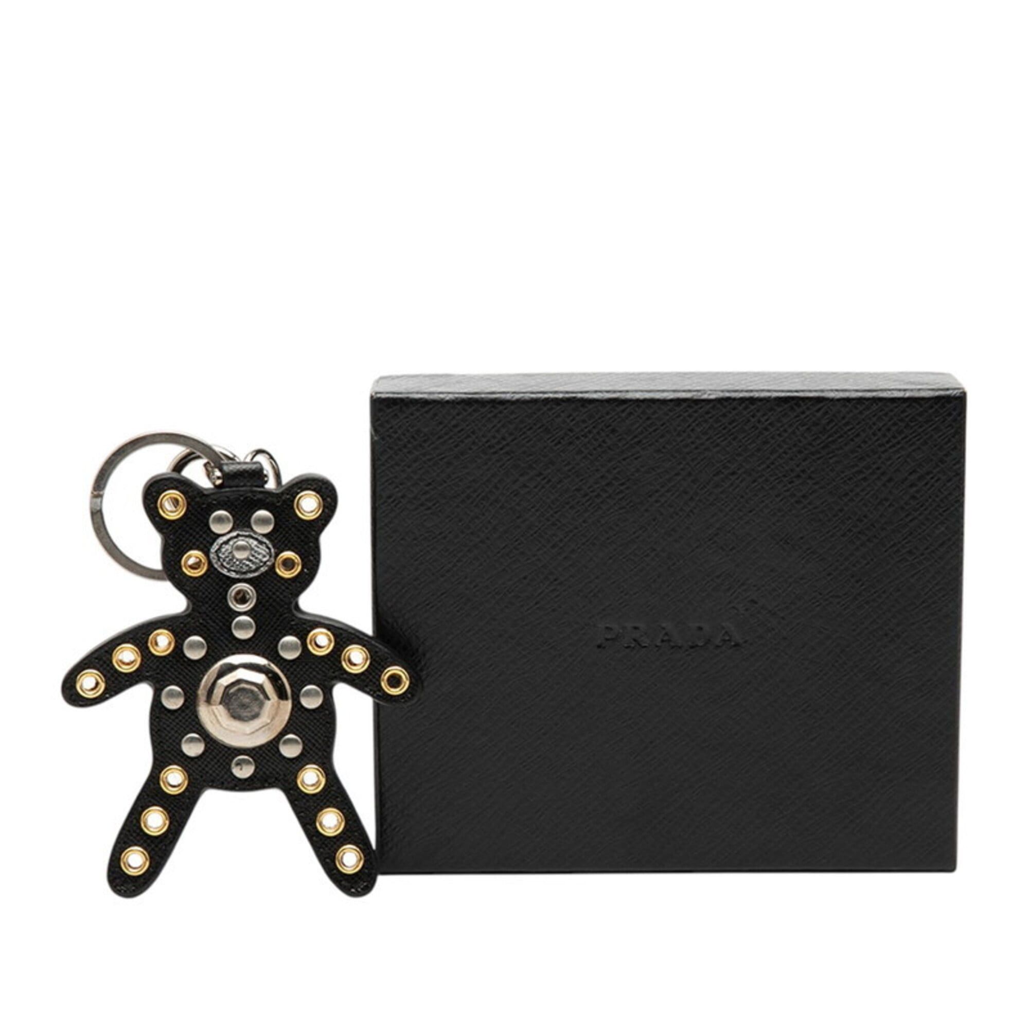 Prada Prada Bear Studded Accessory Bag Charm Keychain Black Multicolor Saffiano Leather Women's PRADA Size ONE SIZE - 4 Thumbnail