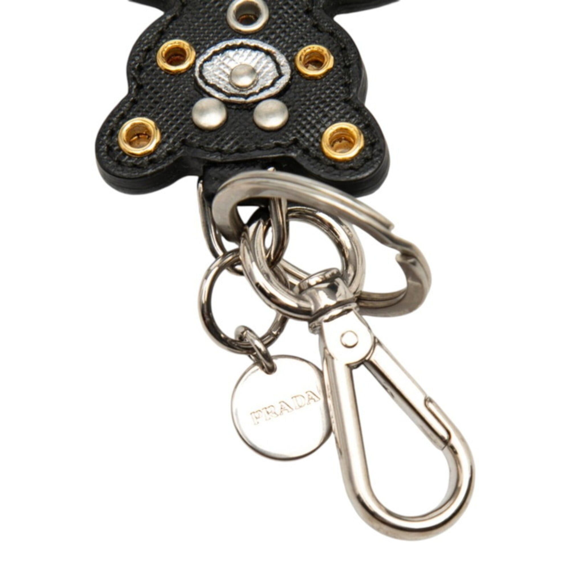 Prada Prada Bear Studded Accessory Bag Charm Keychain Black Multicolor Saffiano Leather Women's PRADA Size ONE SIZE - 3 Thumbnail