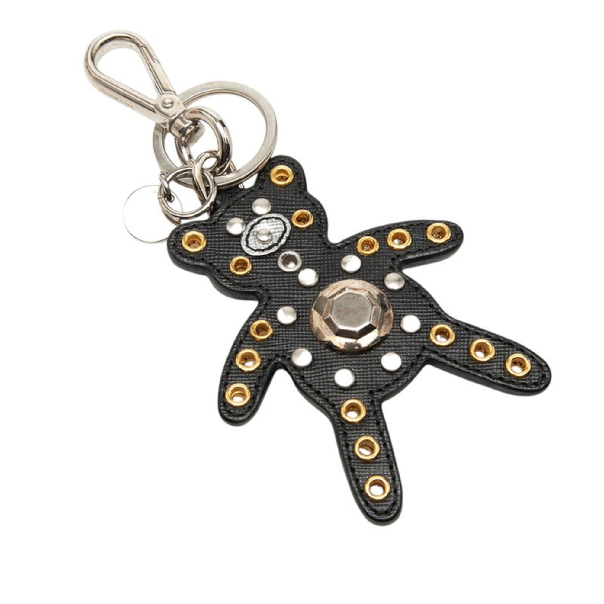 Prada Prada Bear Studded Accessory Bag Charm Keychain Black Multicolor Saffiano Leather Women's PRADA Size ONE SIZE - 2 Thumbnail