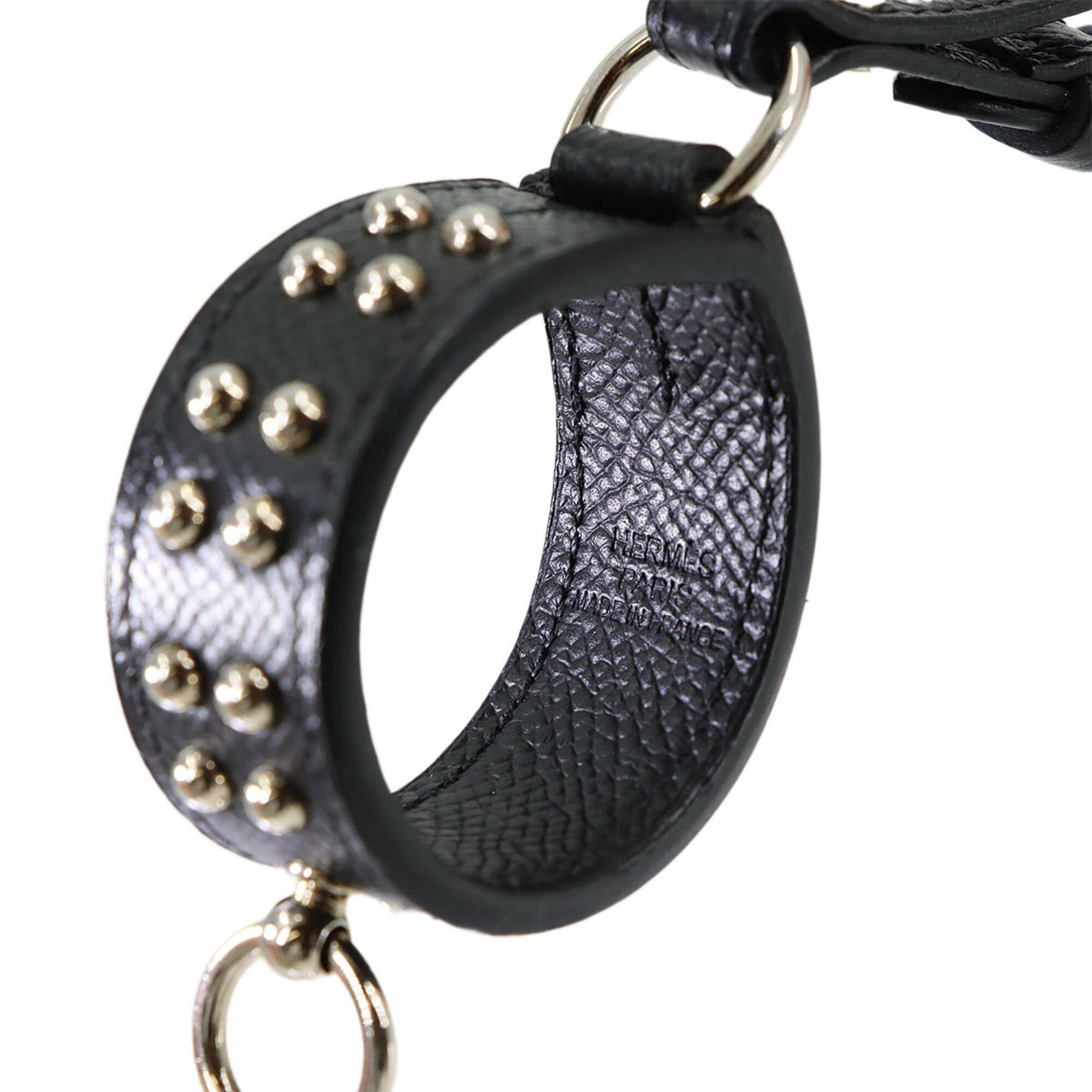 Hermes Hermes Collier de Chien Anneaux bag charm, Epsom leather, black, A stamp, silver hardware. Size ONE SIZE - 6 Thumbnail