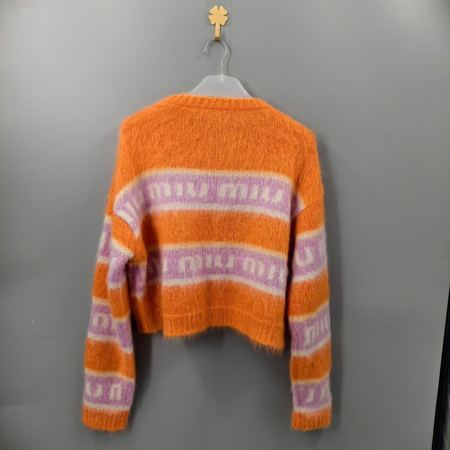 Miu Miu Miu Miu Orange Striped Letter Mohair Sweater Size S / US 4 / IT 40 - 2 Thumbnail