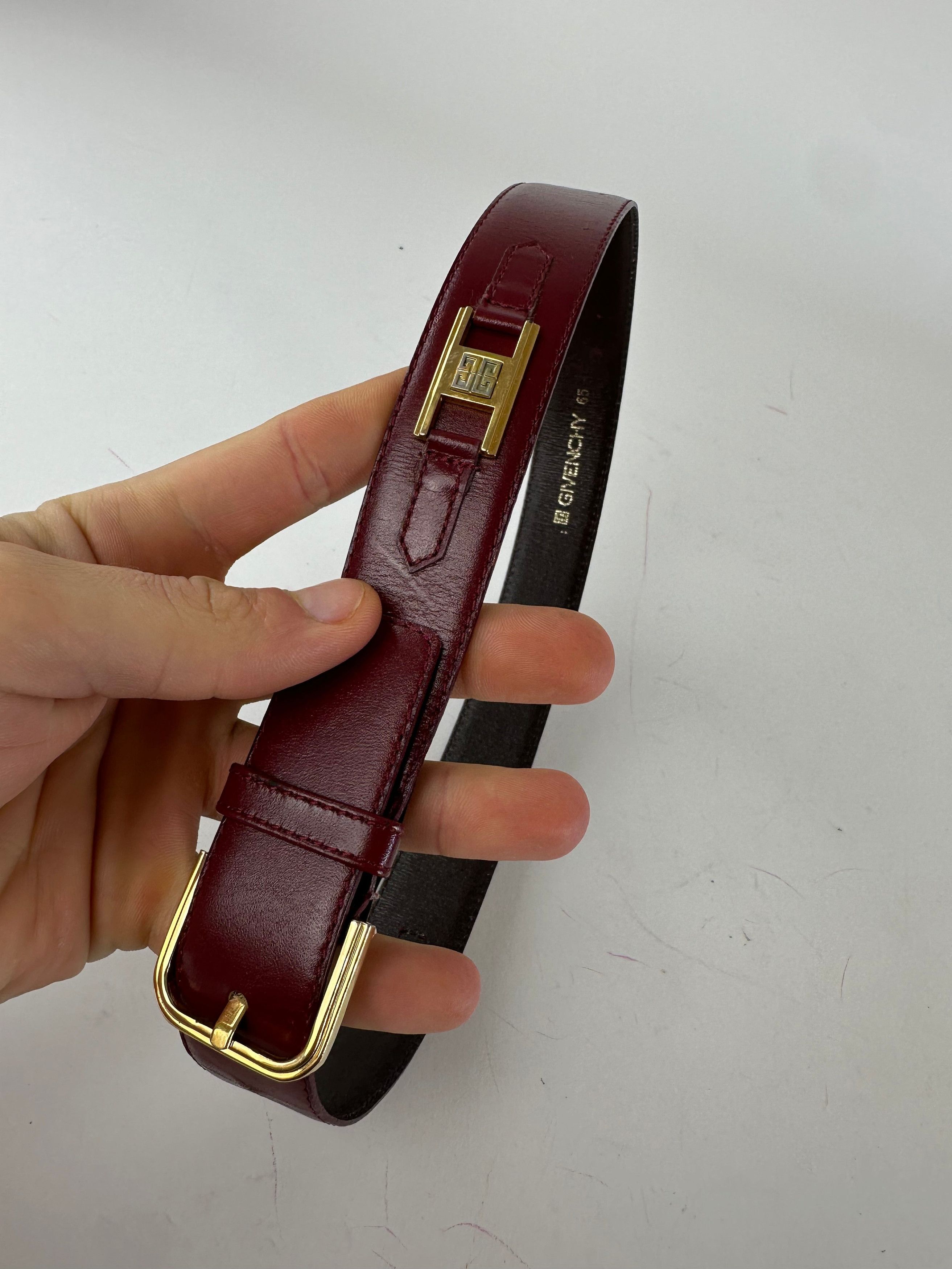 Givenchy Vintage 4G Logo Leather Belt Burgundy 65 Size ONE SIZE - 3 Thumbnail