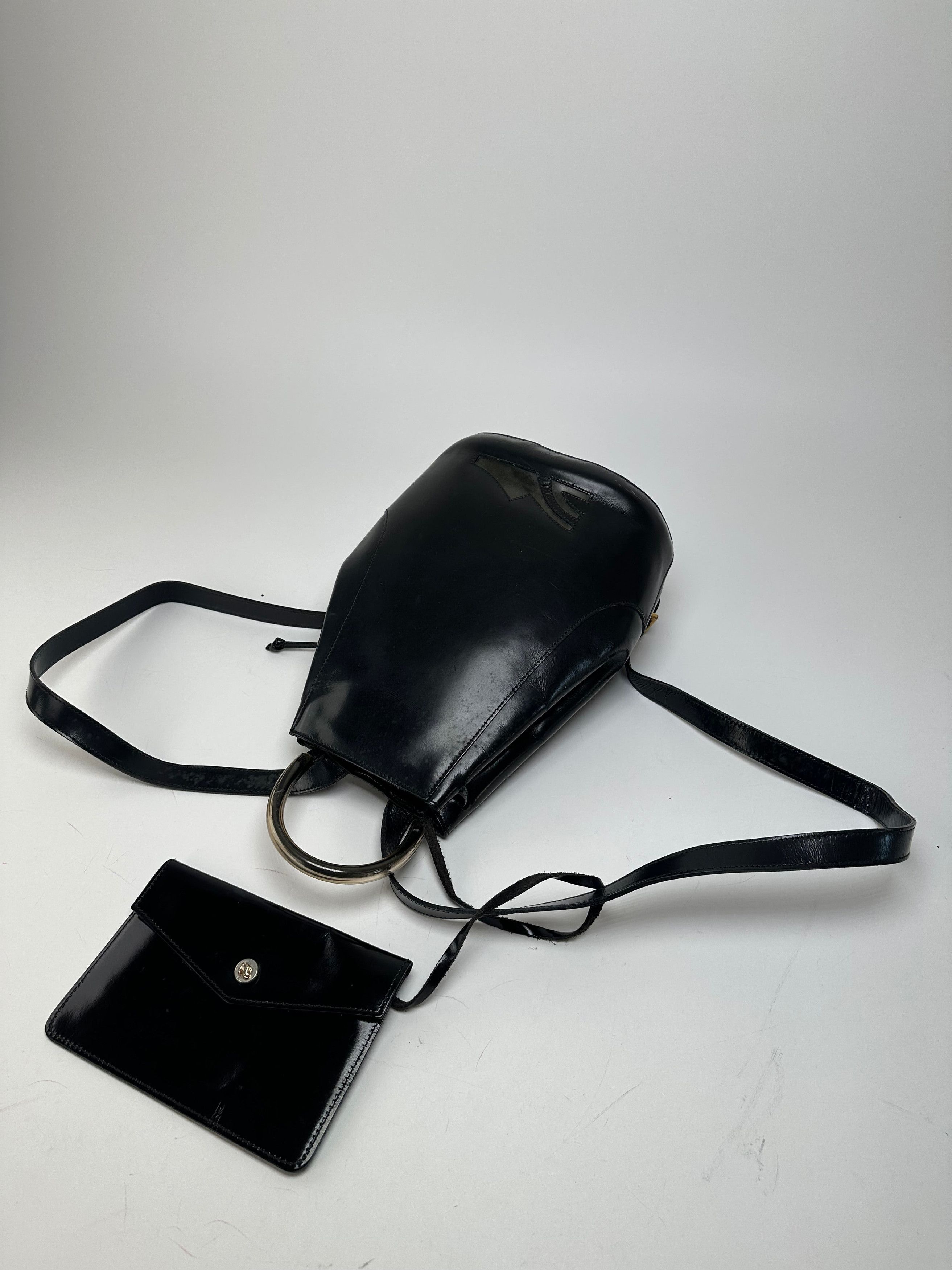 Salvatore Ferragamo Vintage Patent Leather Drawstring Backpack Black Size ONE SIZE - 10 Thumbnail