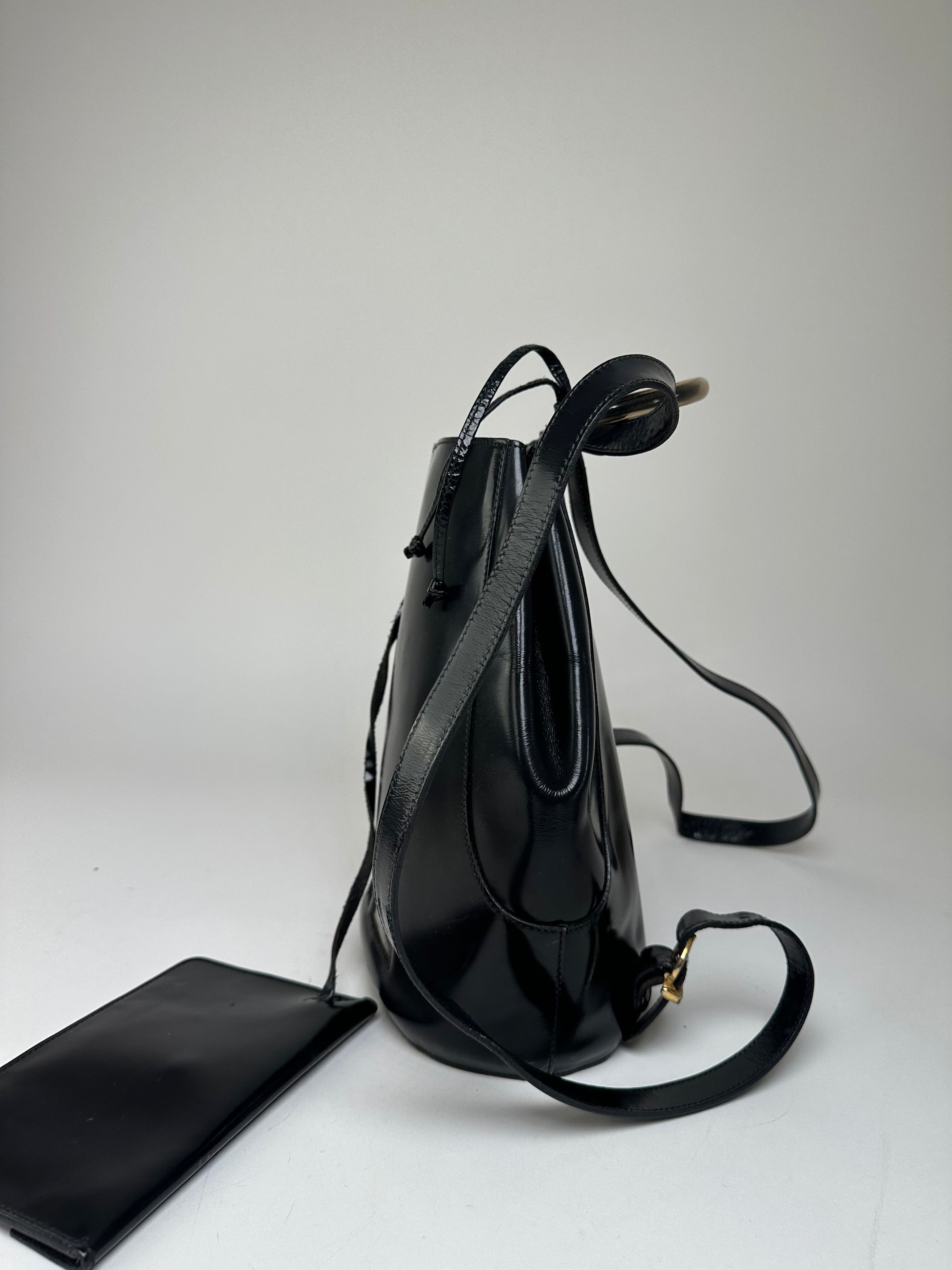 Salvatore Ferragamo Vintage Patent Leather Drawstring Backpack Black Size ONE SIZE - 7 Thumbnail