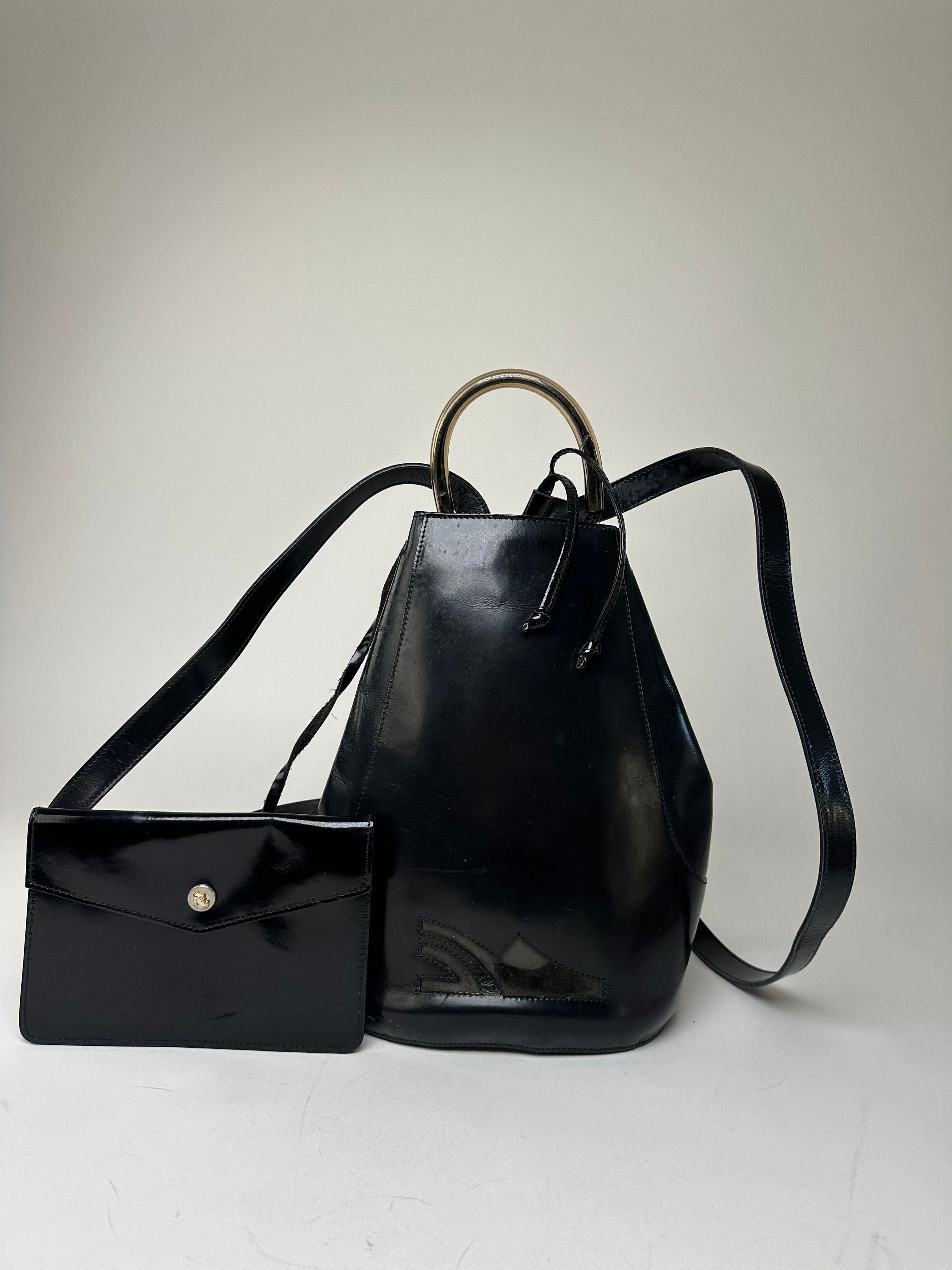 Salvatore Ferragamo Vintage Patent Leather Drawstring Backpack Black Size ONE SIZE - 2 Thumbnail