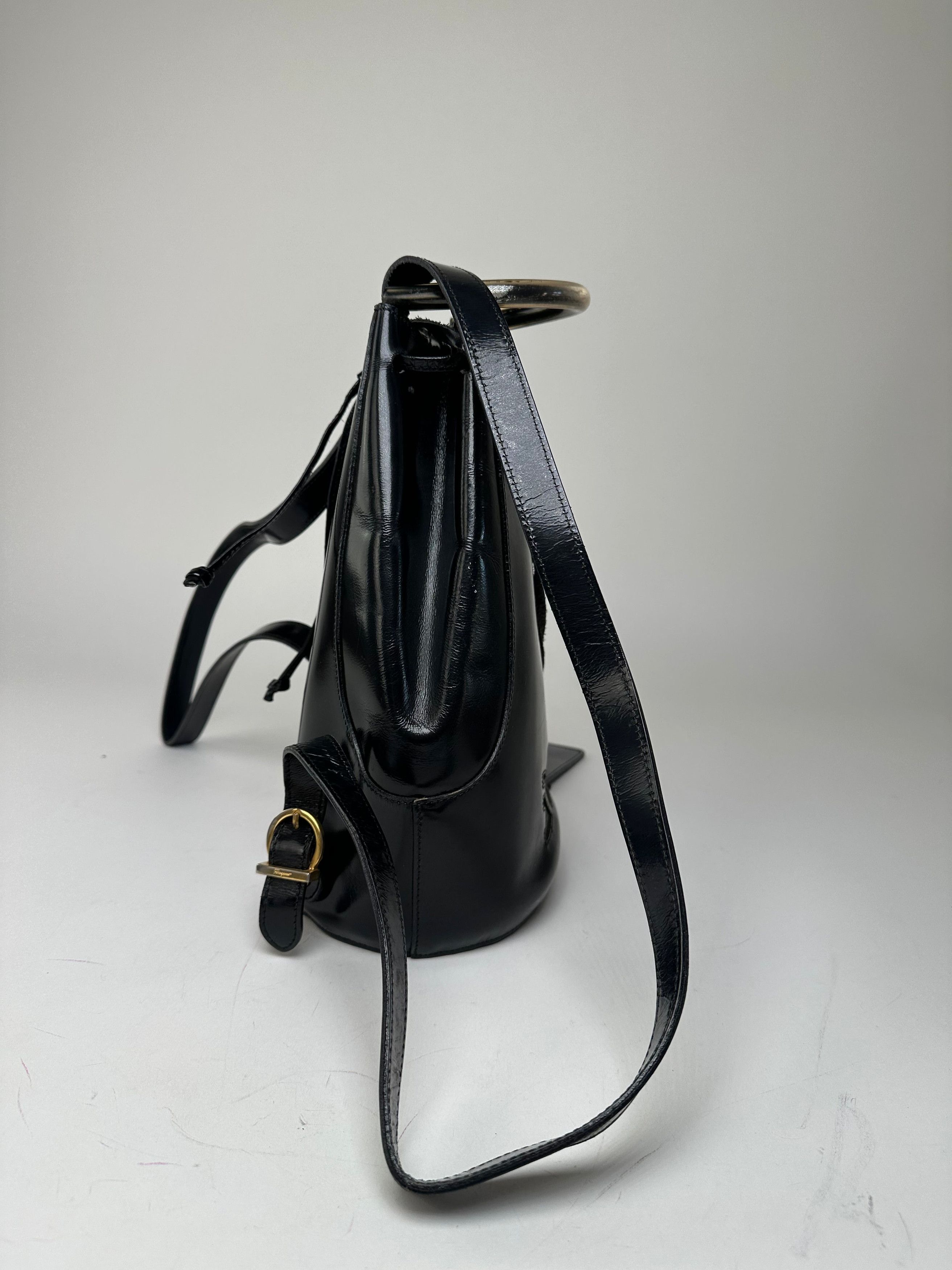 Salvatore Ferragamo Vintage Patent Leather Drawstring Backpack Black Size ONE SIZE - 9 Thumbnail
