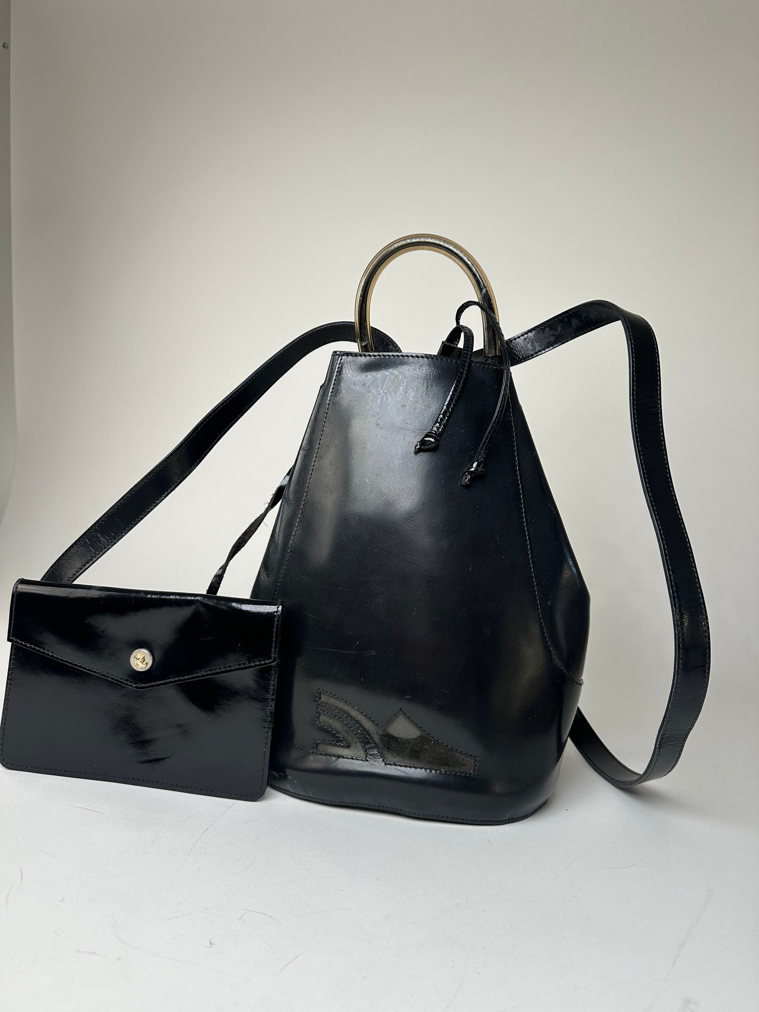 Salvatore Ferragamo Vintage Patent Leather Drawstring Backpack Black Size ONE SIZE - 6 Thumbnail