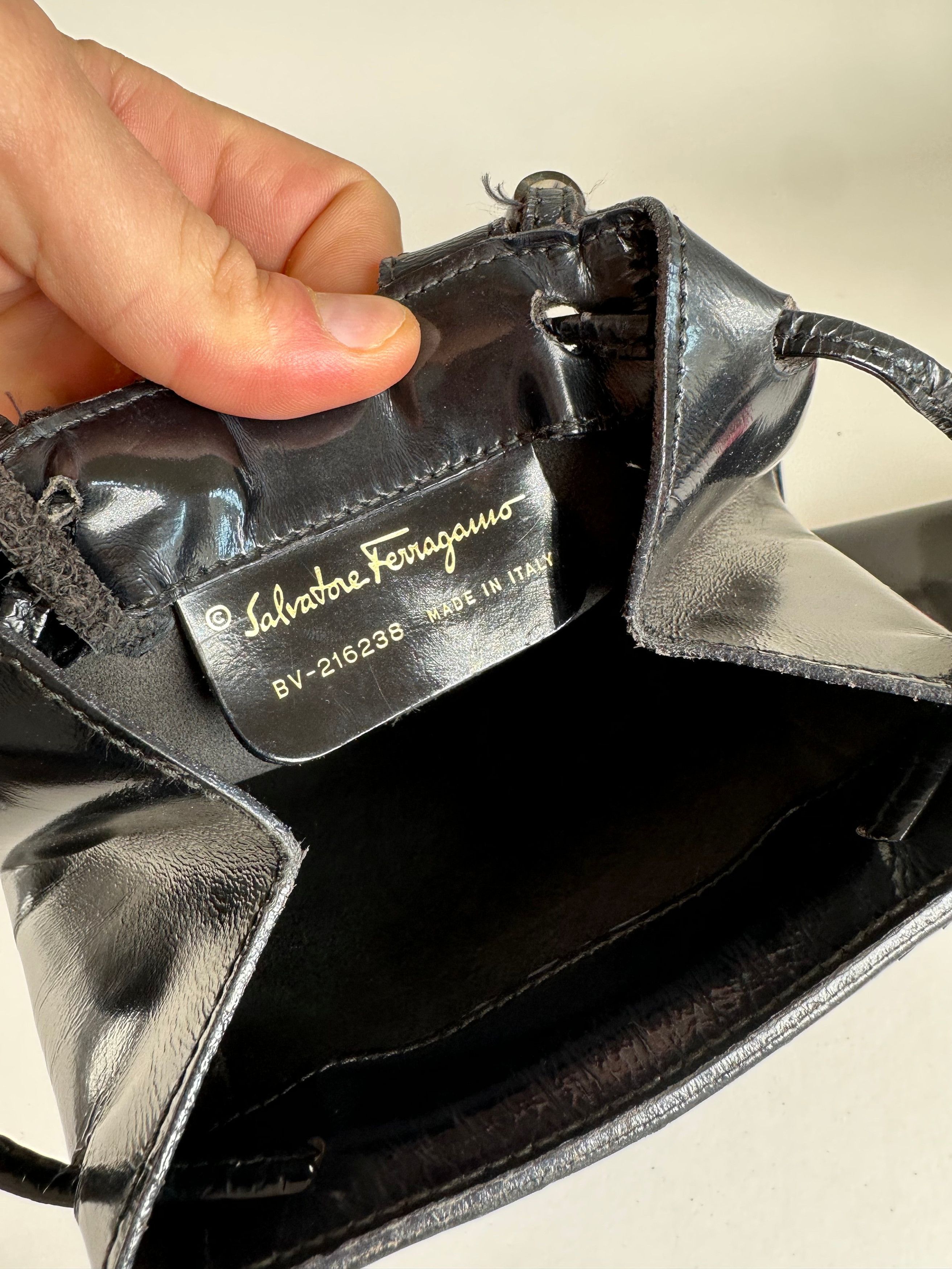 Salvatore Ferragamo Vintage Patent Leather Drawstring Backpack Black Size ONE SIZE - 5 Thumbnail