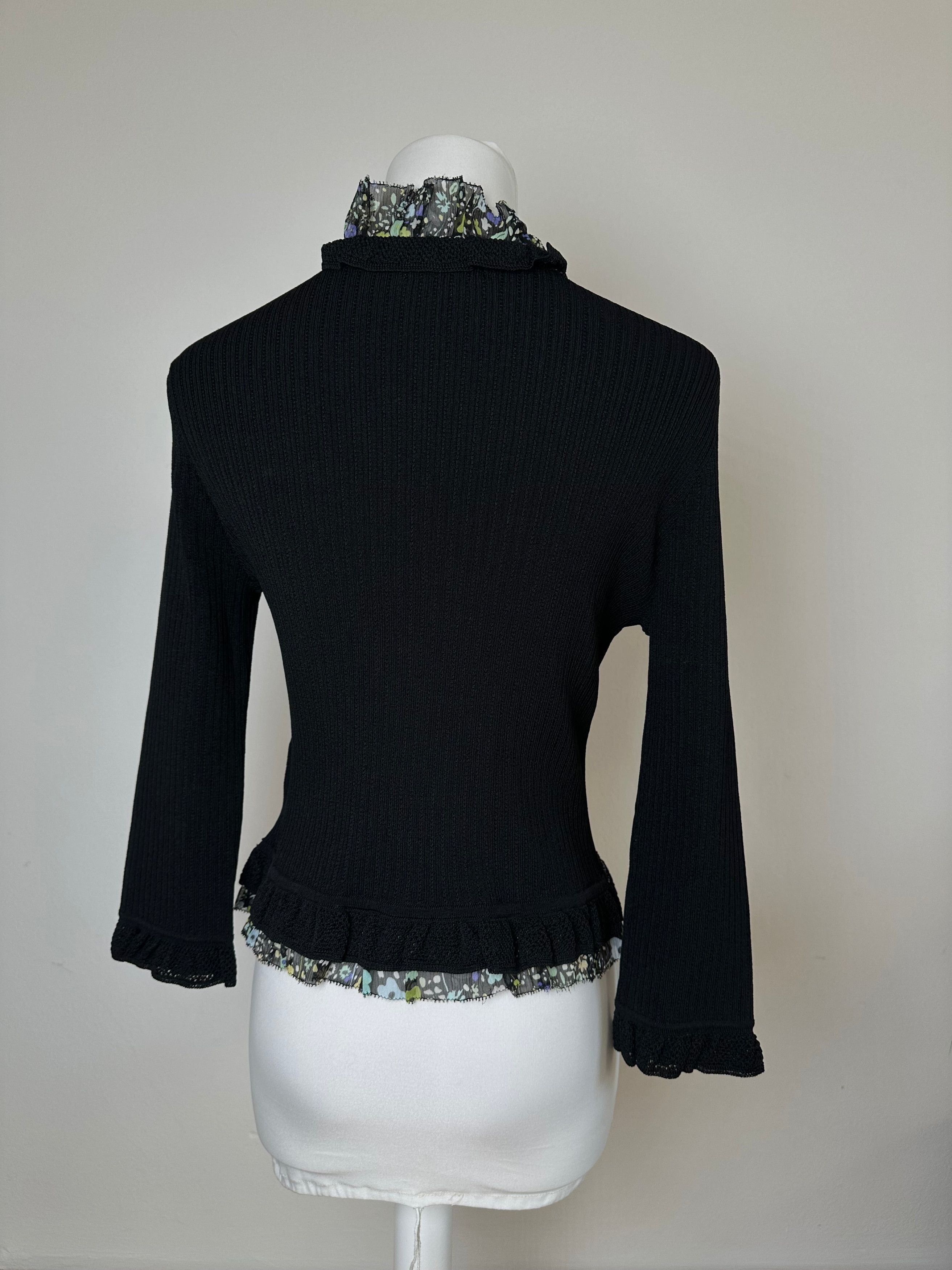 Courreges Vintage Courrèges Ribbed Knit Cardigan Black Floral 38 Size M / US 6-8 / IT 42-44 - 13 Thumbnail