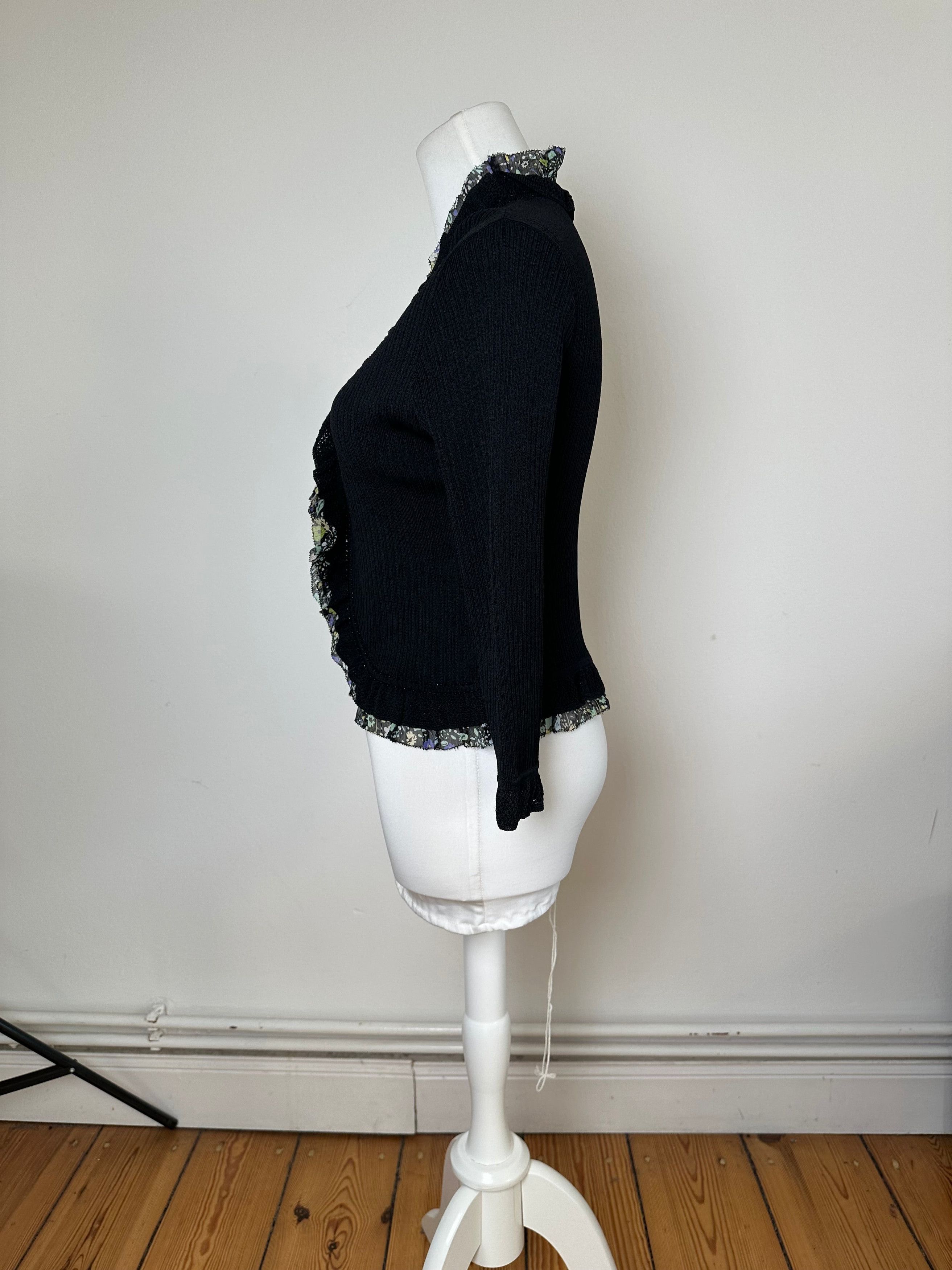 Courreges Vintage Courrèges Ribbed Knit Cardigan Black Floral 38 Size M / US 6-8 / IT 42-44 - 3 Thumbnail