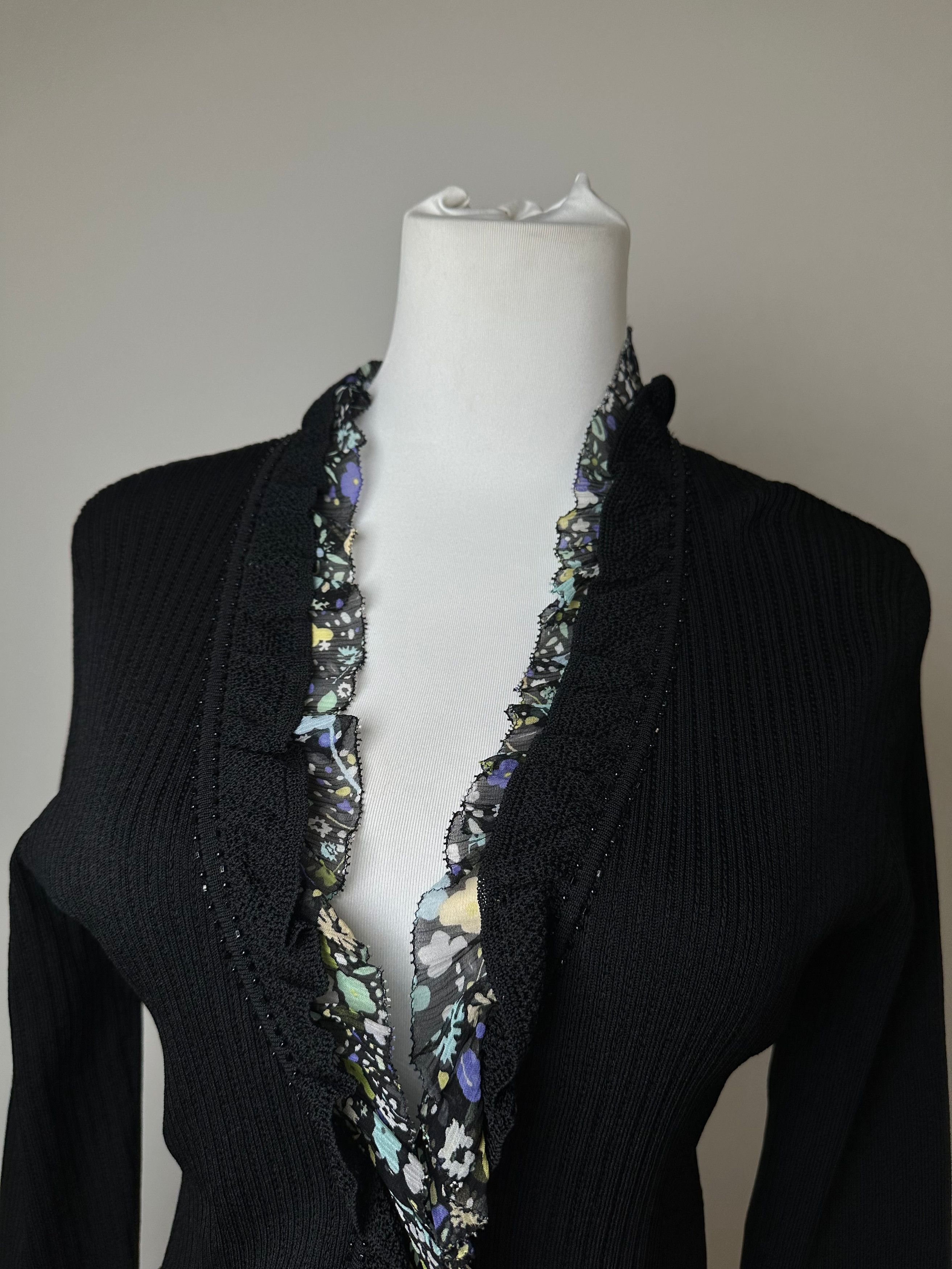 Courreges Vintage Courrèges Ribbed Knit Cardigan Black Floral 38 Size M / US 6-8 / IT 42-44 - 12 Thumbnail