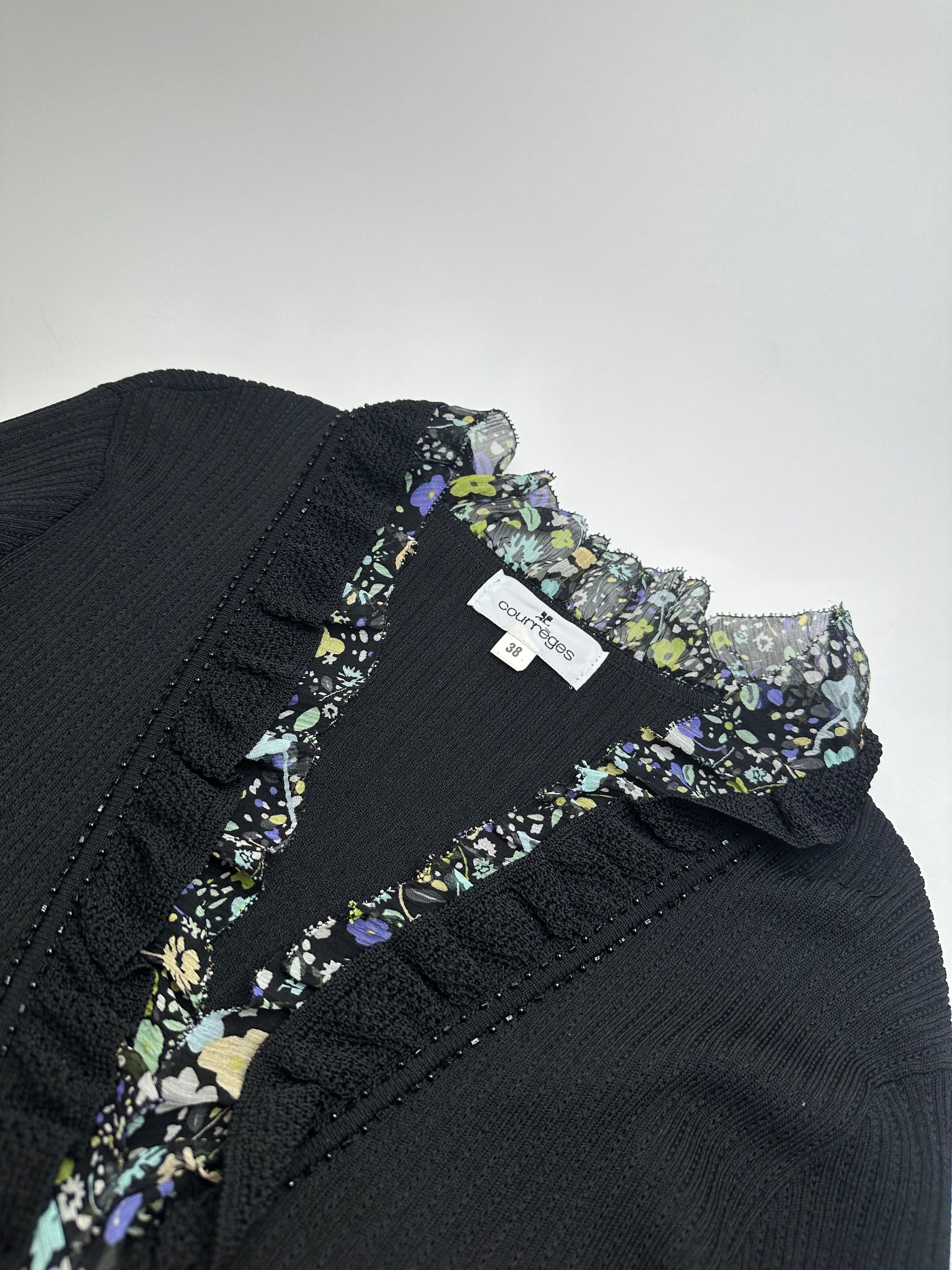 Courreges Vintage Courrèges Ribbed Knit Cardigan Black Floral 38 Size M / US 6-8 / IT 42-44 - 6 Thumbnail