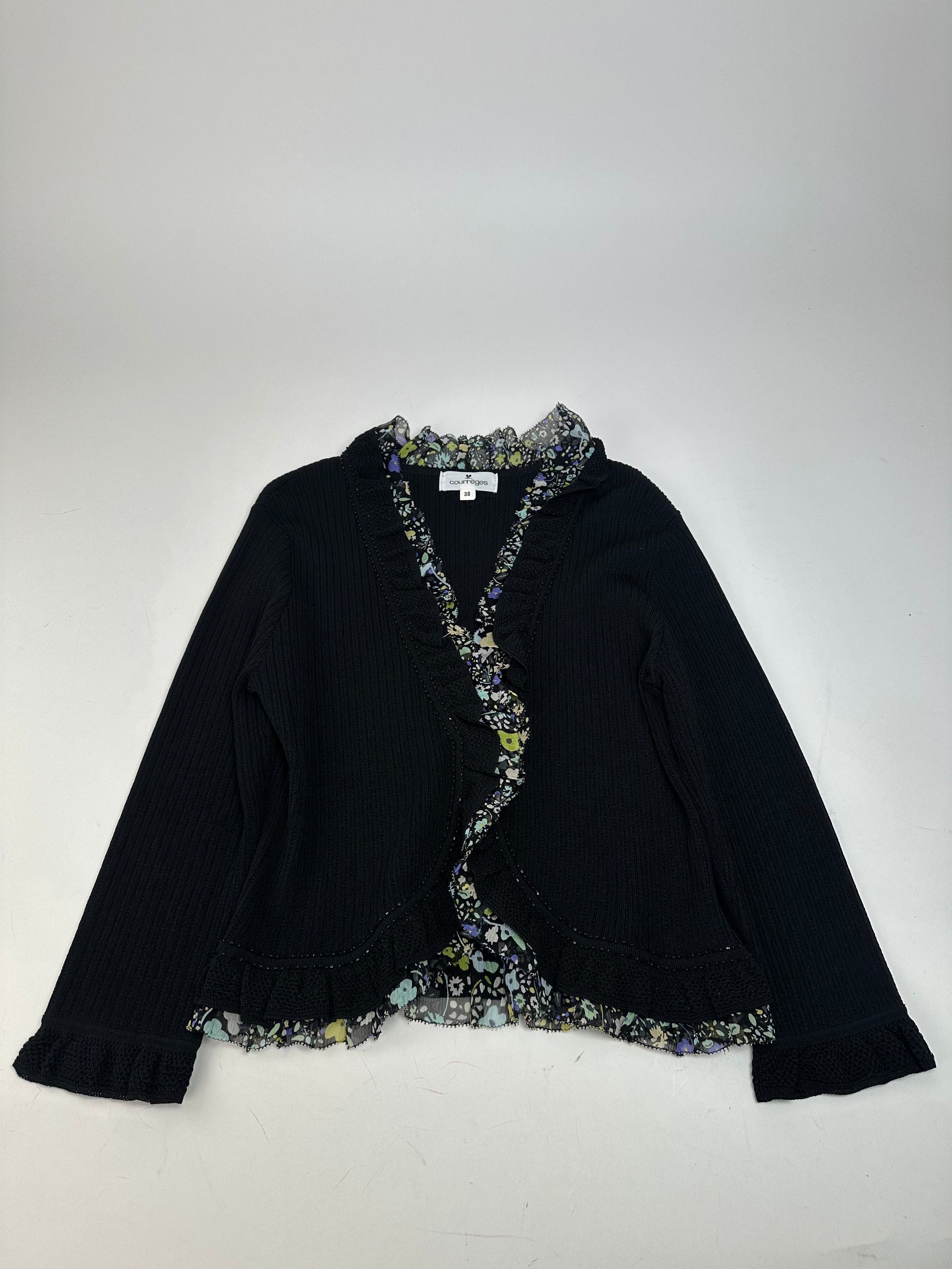 Courreges Vintage Courrèges Ribbed Knit Cardigan Black Floral 38 Size M / US 6-8 / IT 42-44 - 5 Thumbnail