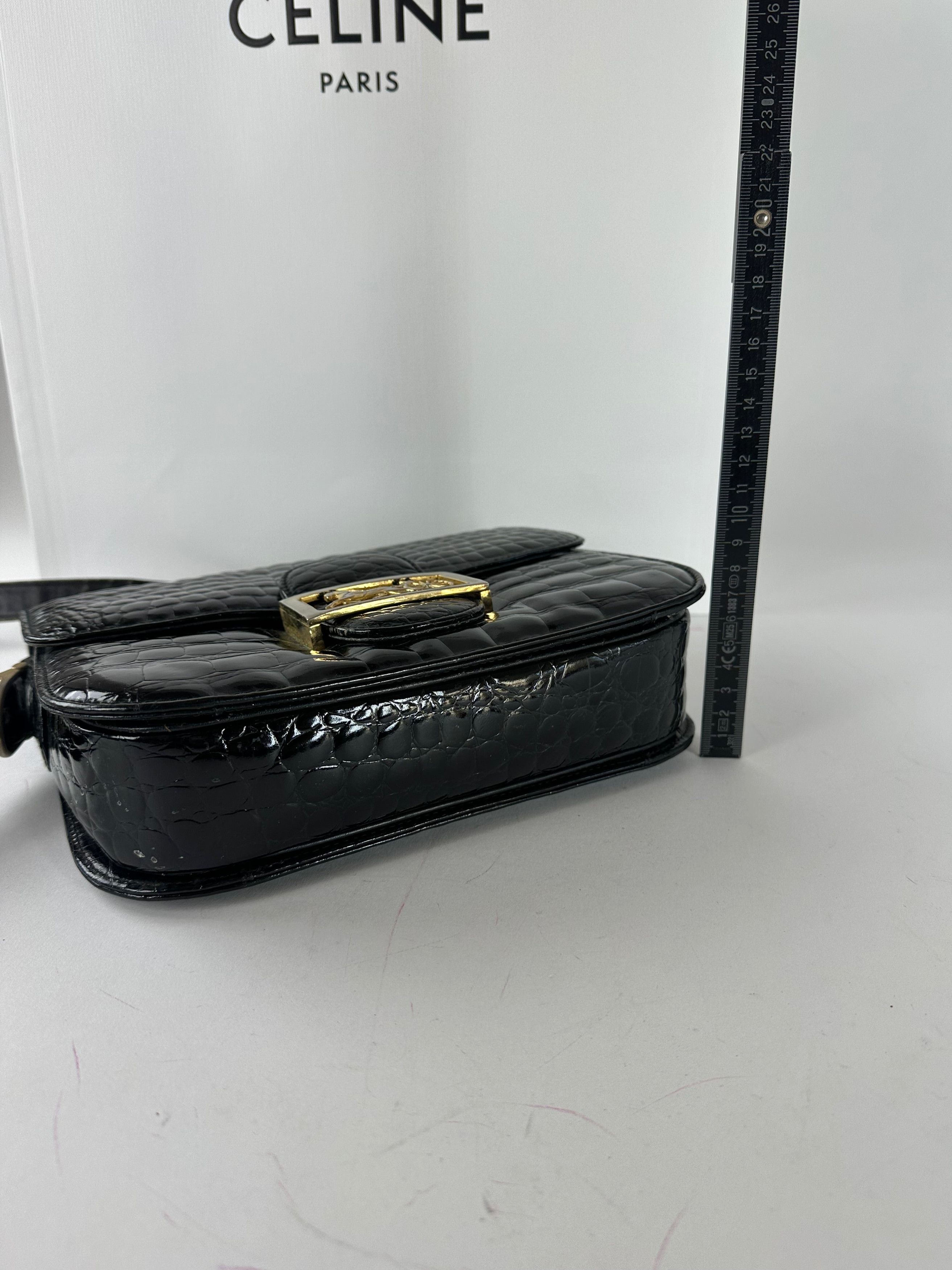 Celine Vintage Croc-Embossed Leather Shoulder Bag Black Size ONE SIZE - 10 Thumbnail