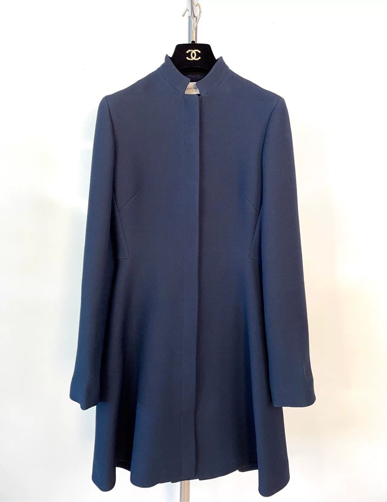 Dior Dior Navy Wool Silk Long Dress Coat Size XXS / US 00 / IT 34 - 4 Thumbnail