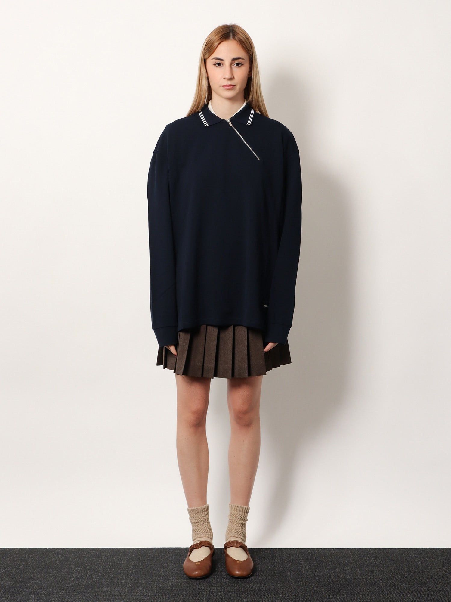 Miu Miu Cotton Polo Shirt With Asymmetric Metal Zip Detail Size M / US 6-8 / IT 42-44 - 4 Thumbnail