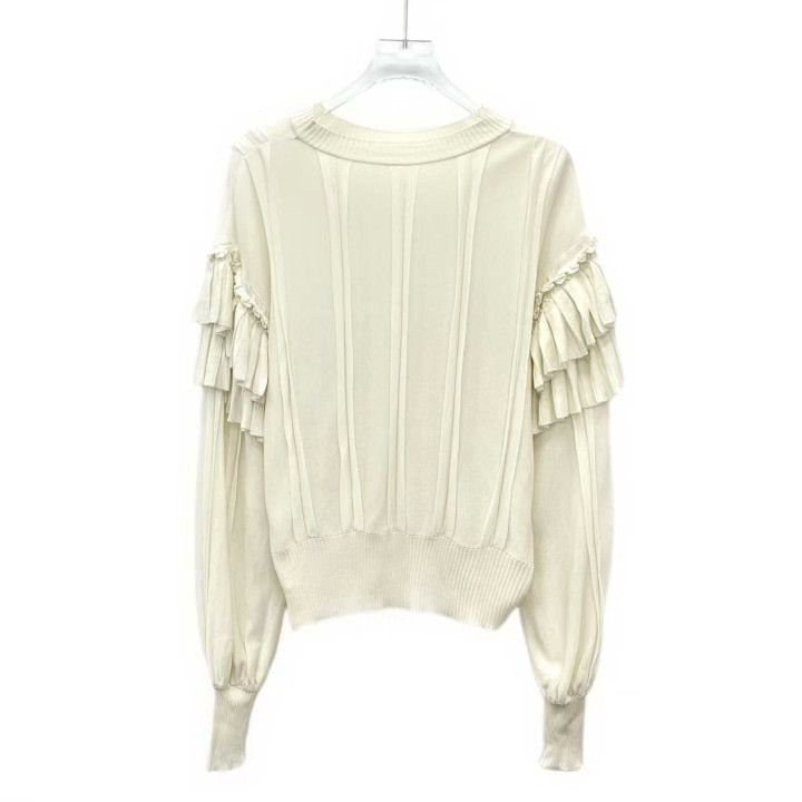 Chanel Chanel Beige Ruffle Crewneck Sweater Size M / US 6-8 / IT 42-44 - 2 Thumbnail