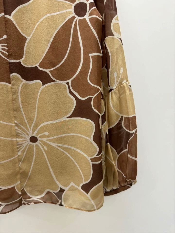 Max Mara MaxMara Brown Silk Floral Print Shirt Size M / US 6-8 / IT 42-44 - 4 Thumbnail