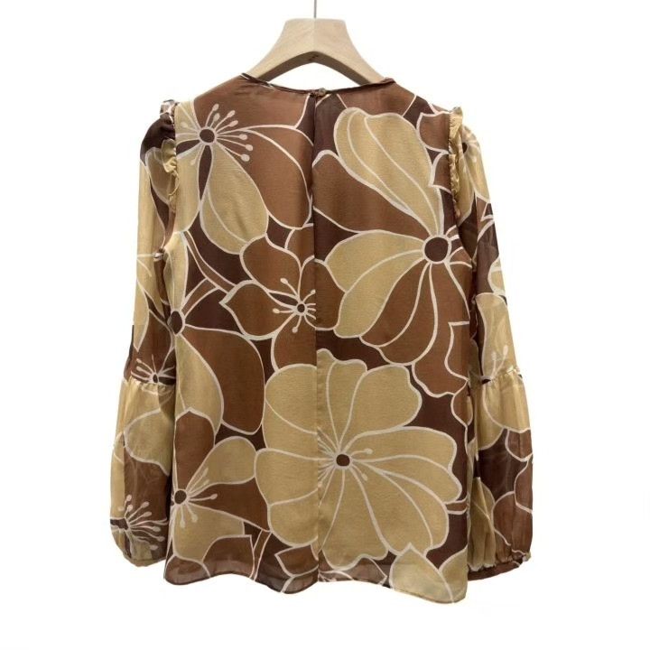 Max Mara MaxMara Brown Silk Floral Print Shirt Size M / US 6-8 / IT 42-44 - 2 Thumbnail