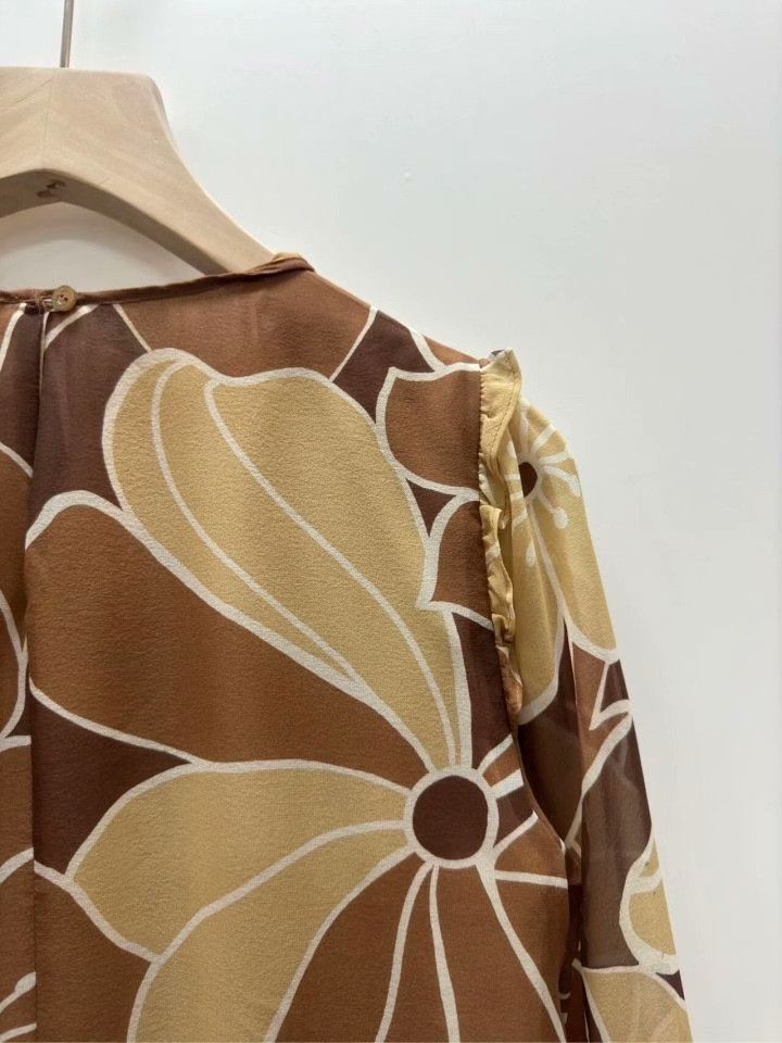 Max Mara MaxMara Brown Silk Floral Print Shirt Size M / US 6-8 / IT 42-44 - 3 Thumbnail