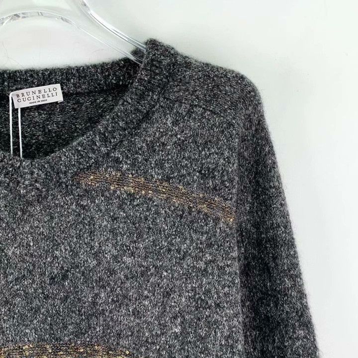 Brunello Cucinelli Brunello Cucinelli Gray Sequined Alpaca V-Neck Sweater Size M / US 6-8 / IT 42-44 - 3 Thumbnail