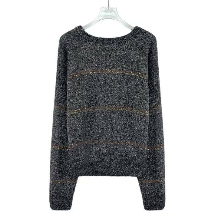 Brunello Cucinelli Brunello Cucinelli Gray Sequined Alpaca V-Neck Sweater Size M / US 6-8 / IT 42-44 - 2 Thumbnail