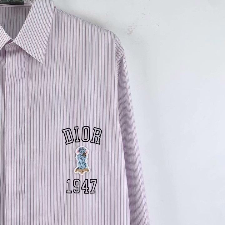 Dior Dior 2024 Pink Vertical Stripe Logo Shirt Size M / US 6-8 / IT 42-44 - 3 Thumbnail