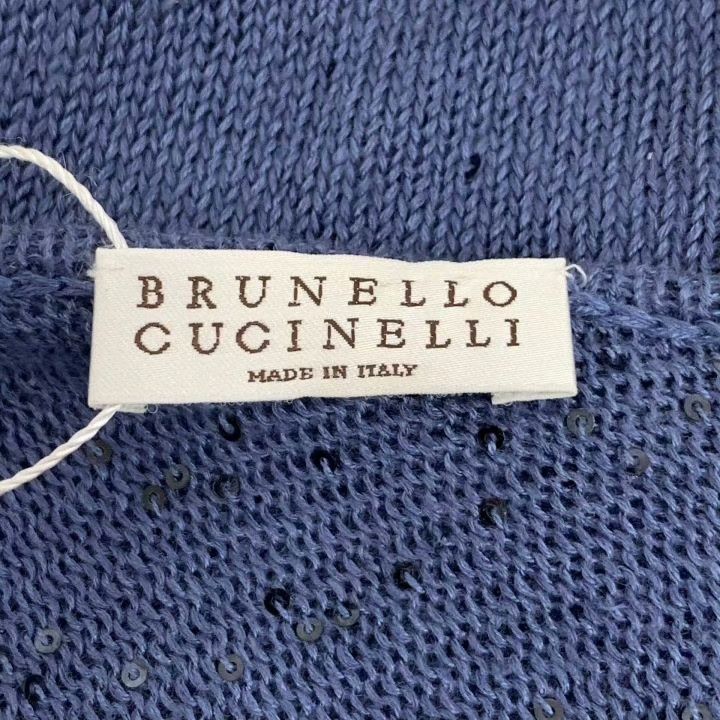Brunello Cucinelli Brunello Cucinelli Blue Sequined Linen V-neck Knit Size M / US 6-8 / IT 42-44 - 5 Thumbnail