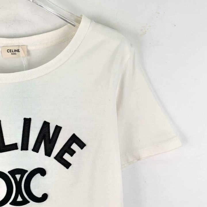 Celine Celine White Logo Embroidered Cotton T-shirt Size M / US 6-8 / IT 42-44 - 3 Thumbnail