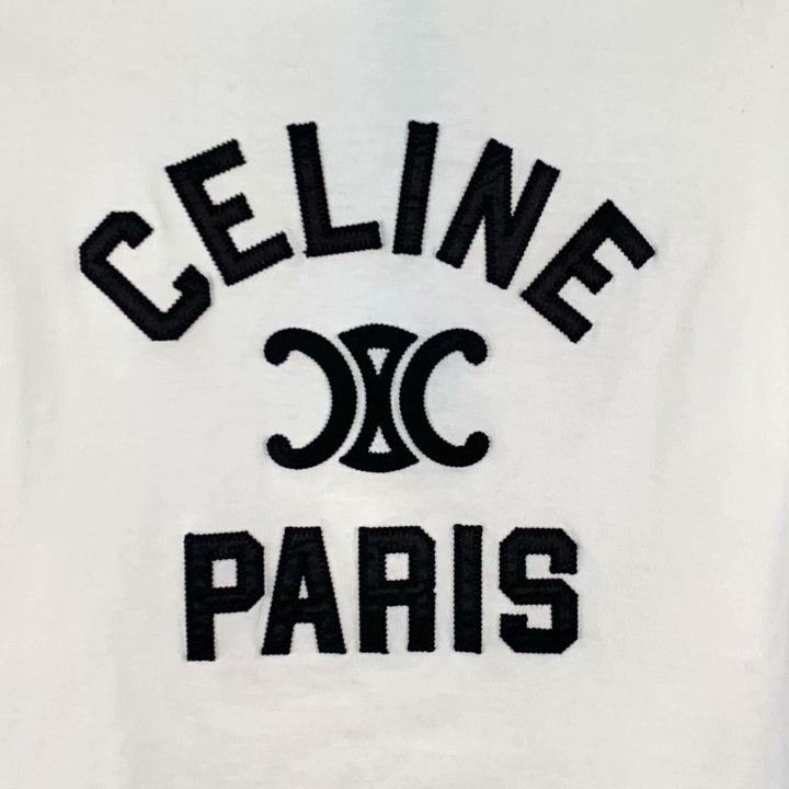 Celine Celine White Logo Embroidered Cotton T-shirt Size M / US 6-8 / IT 42-44 - 4 Thumbnail
