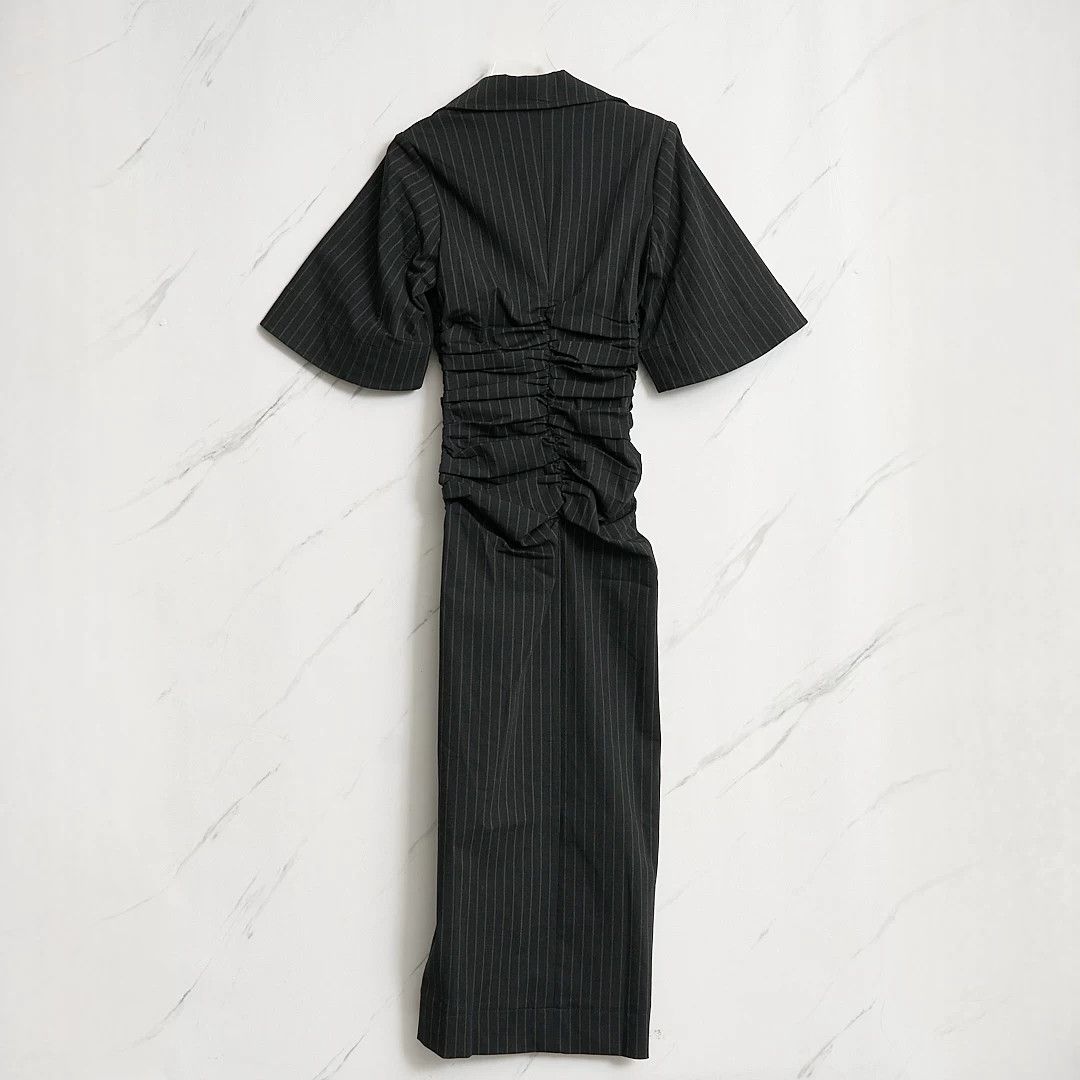 Ganni Ganni Women's Striped Pleated V-neck Dress Size M / US 6-8 / IT 42-44 - 4 Thumbnail