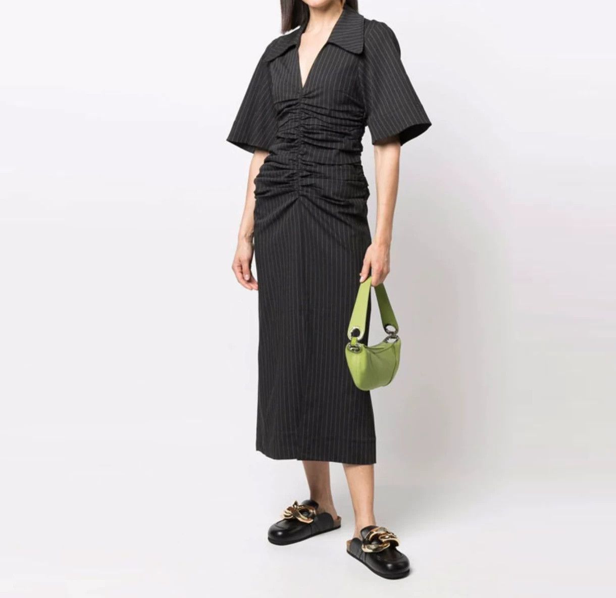 Ganni Ganni Women's Striped Pleated V-neck Dress Size M / US 6-8 / IT 42-44 - 7 Thumbnail