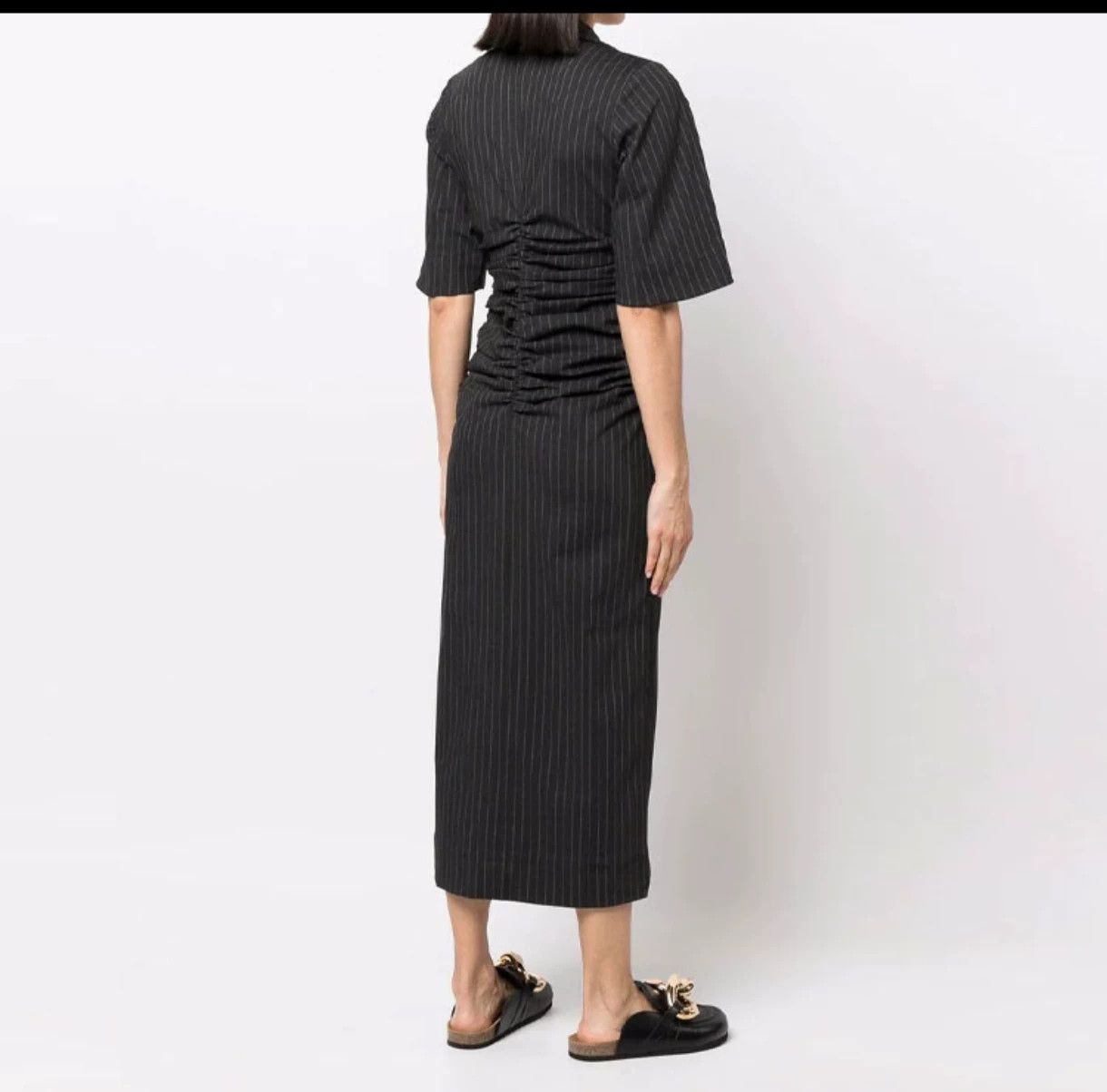 Ganni Ganni Women's Striped Pleated V-neck Dress Size M / US 6-8 / IT 42-44 - 8 Thumbnail