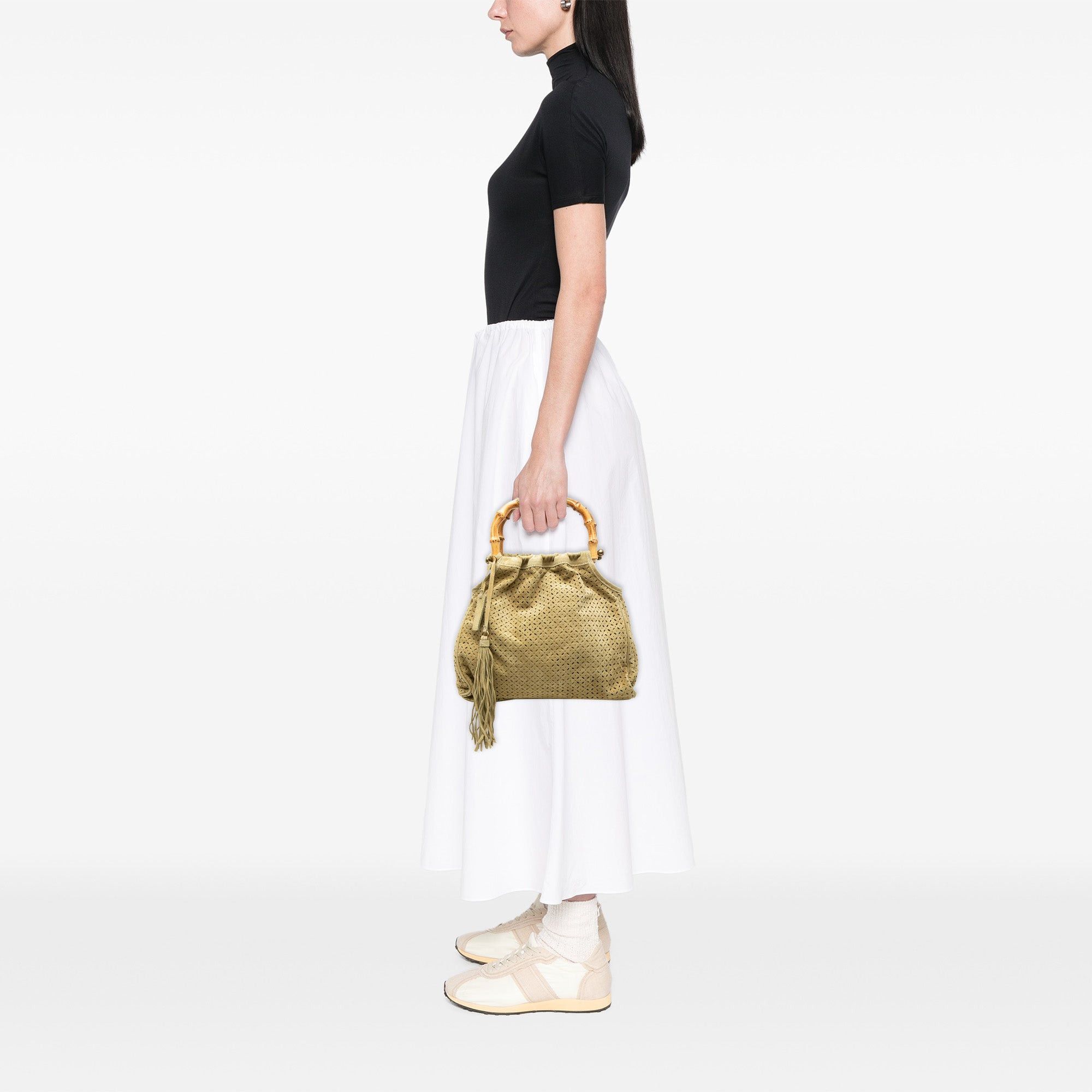 Miu Miu Laser Cut Suede Bamboo Top Handle Bag Size ONE SIZE - 6 Thumbnail