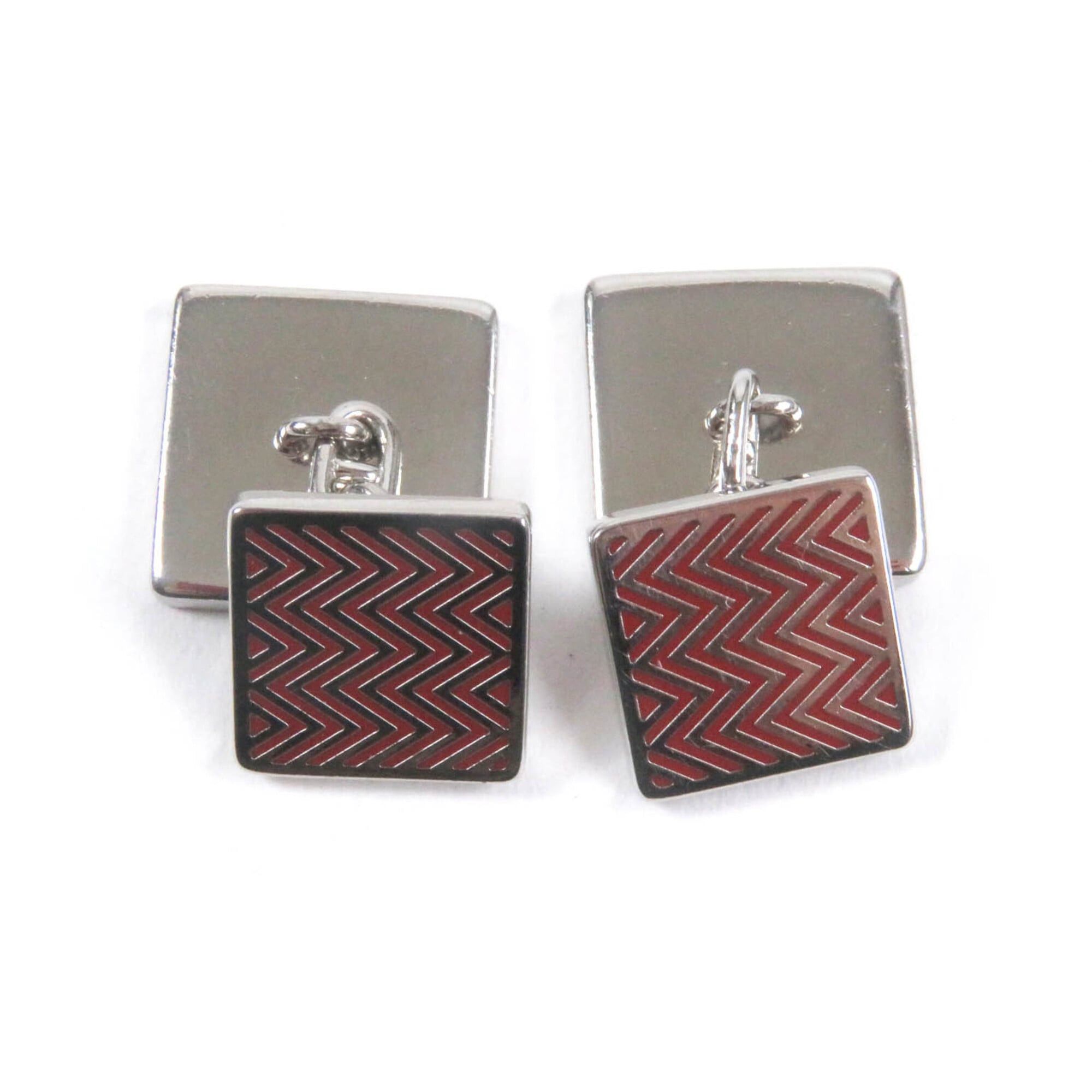 Hermes HERMES Chevron Stripe Square Chaine d'Anc Cufflinks, Silver and Red, Men's Business Wear. Size ONE SIZE - 2 Thumbnail
