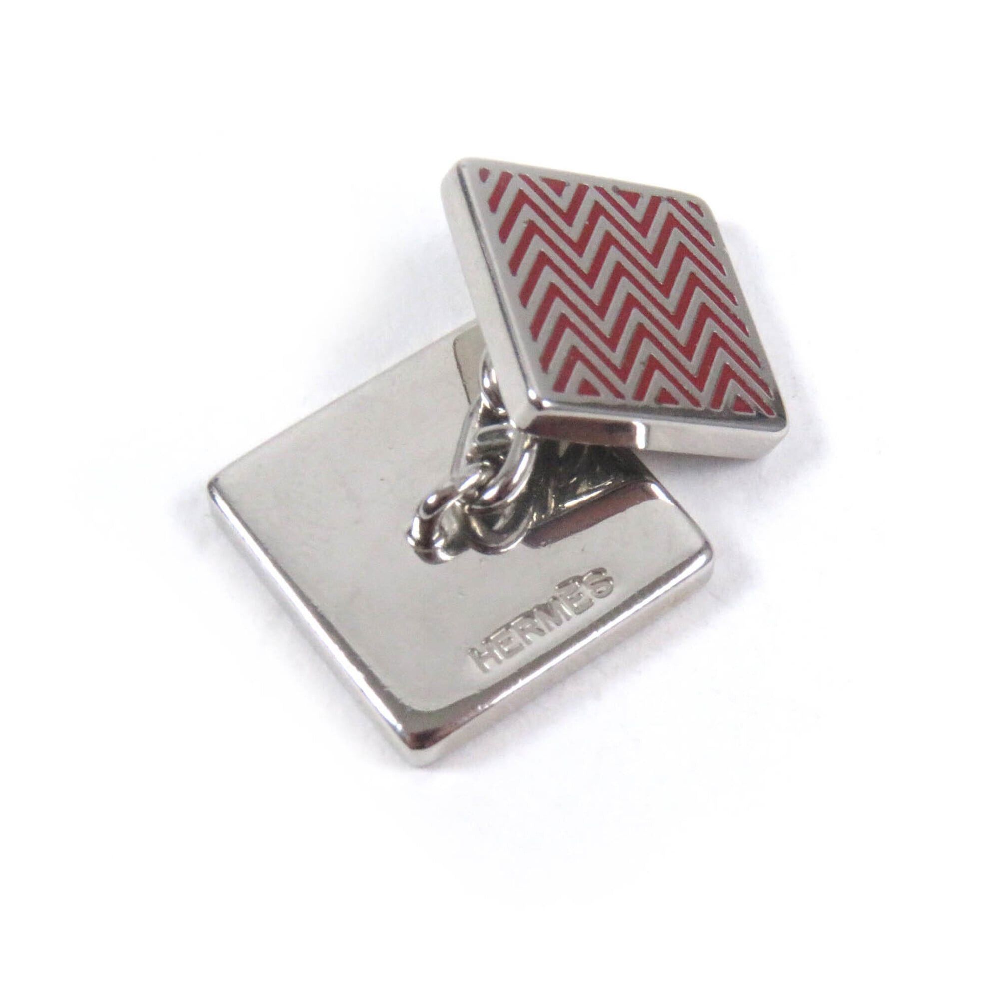 Hermes HERMES Chevron Stripe Square Chaine d'Anc Cufflinks, Silver and Red, Men's Business Wear. Size ONE SIZE - 3 Thumbnail