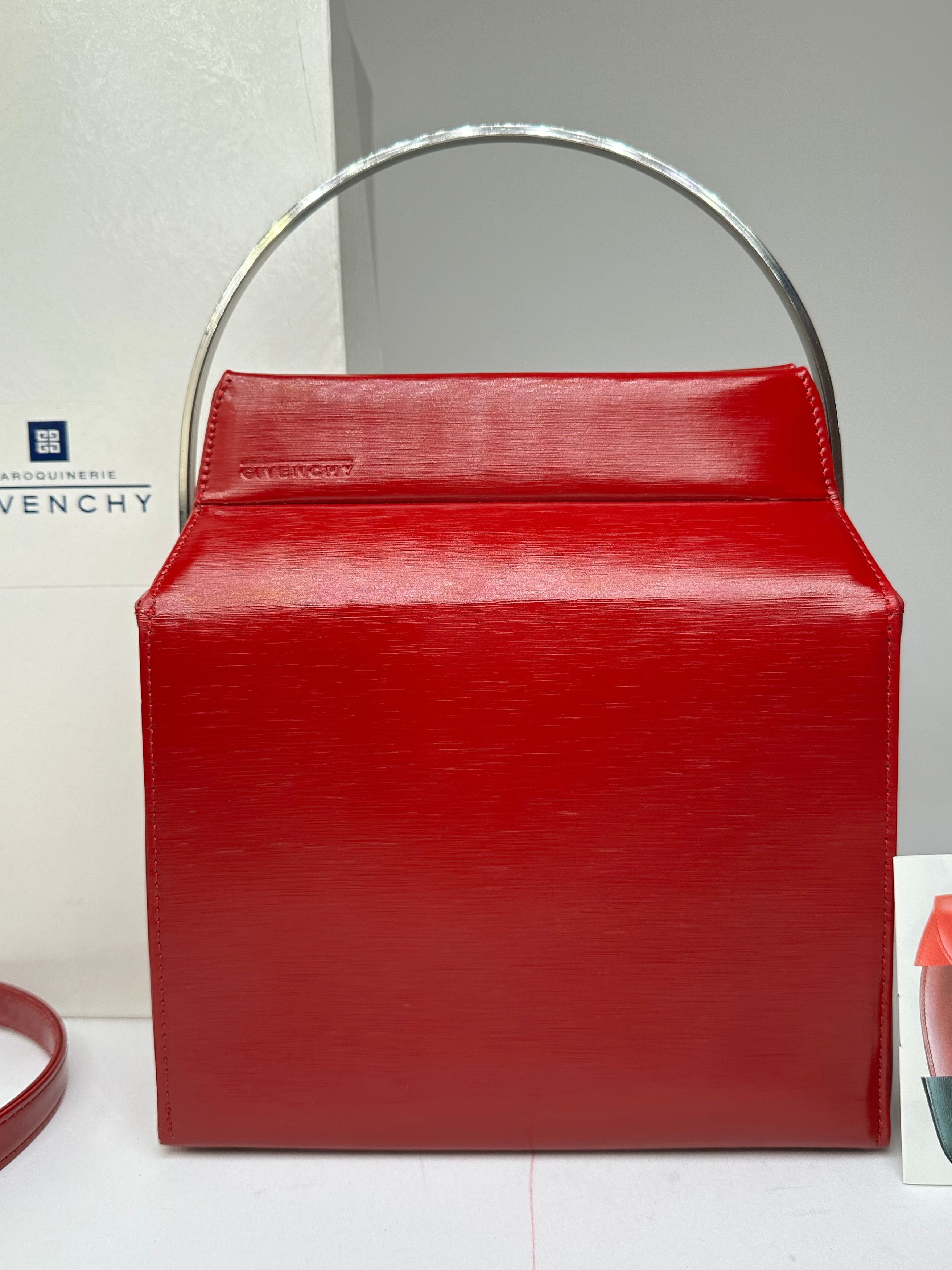 Givenchy Vintage Textured Leather Top Handle Handbag Red Size ONE SIZE - 7 Thumbnail