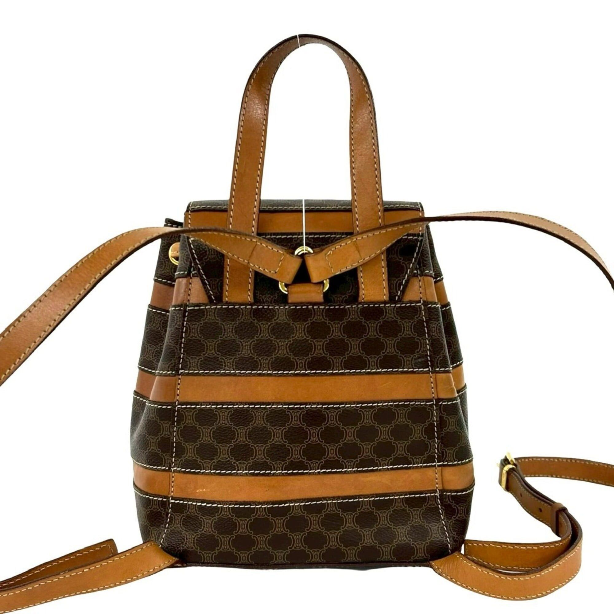 Celine CELINE Vintage Macadam Blazon Triomphe Pattern Leather Drawstring Mini Backpack Daypack Brown 38725 Size ONE SIZE - 3 Thumbnail