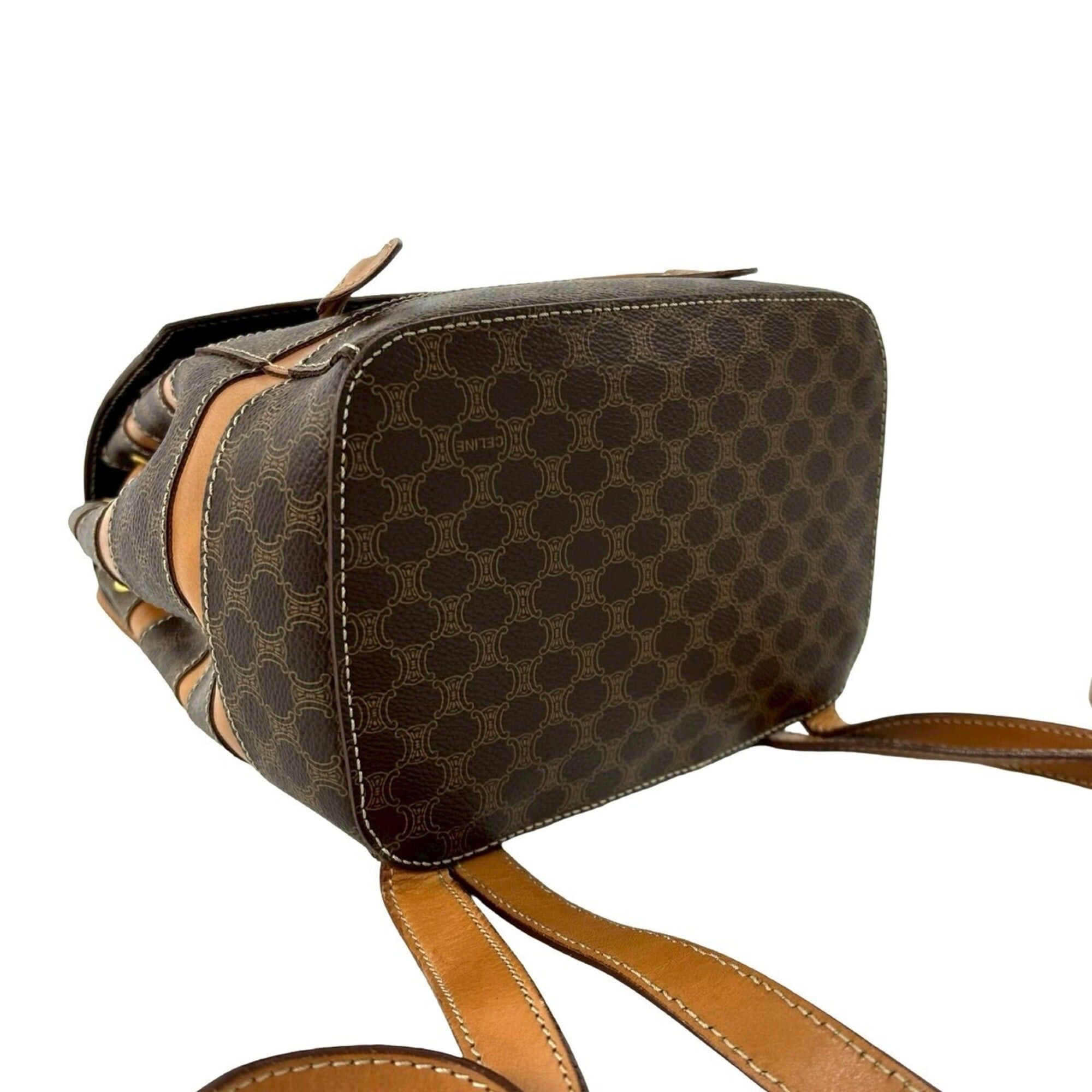 Celine CELINE Vintage Macadam Blazon Triomphe Pattern Leather Drawstring Mini Backpack Daypack Brown 38725 Size ONE SIZE - 7 Thumbnail